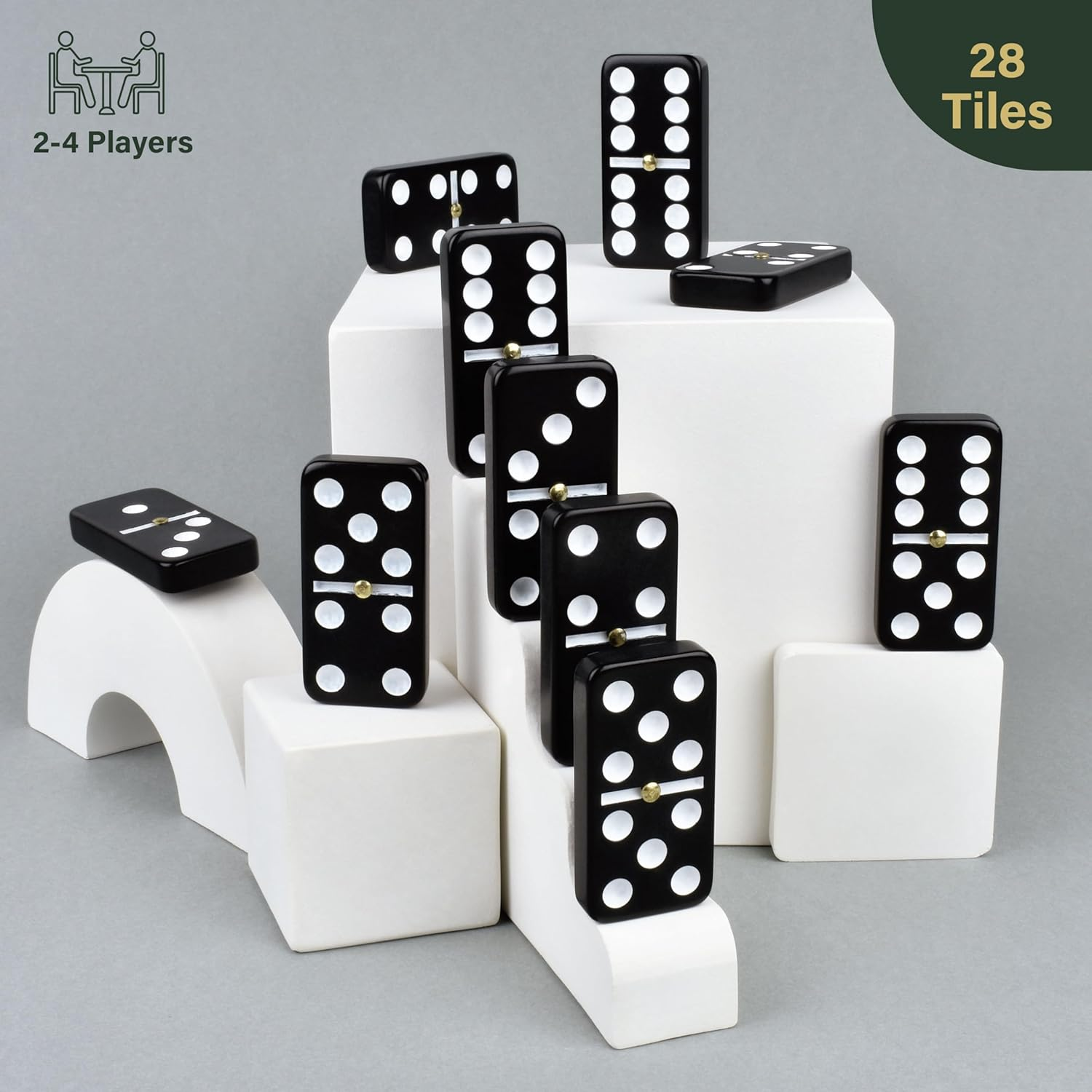 Dominos Set for Adults and Kids - Dominoes - Domino Classic Board Games, Christmas Games &ndash; Double Six Standard Dominos Set 28 Tiles with Black PU Leather Case - Juegos De Mesa