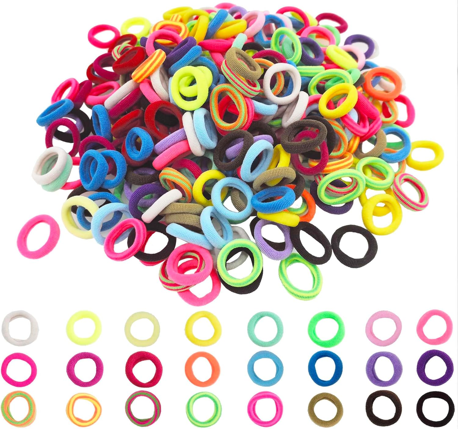 500Pcs Baby Hair Ties, Betterjonny Elastic Hair Rubber Bands24 Colors Candy Cotton Seamless Hair Ties Soft Ponytail Holder Multicolor Small Hair Accessories for Kids, Newborn Girls, Toddler image number 2