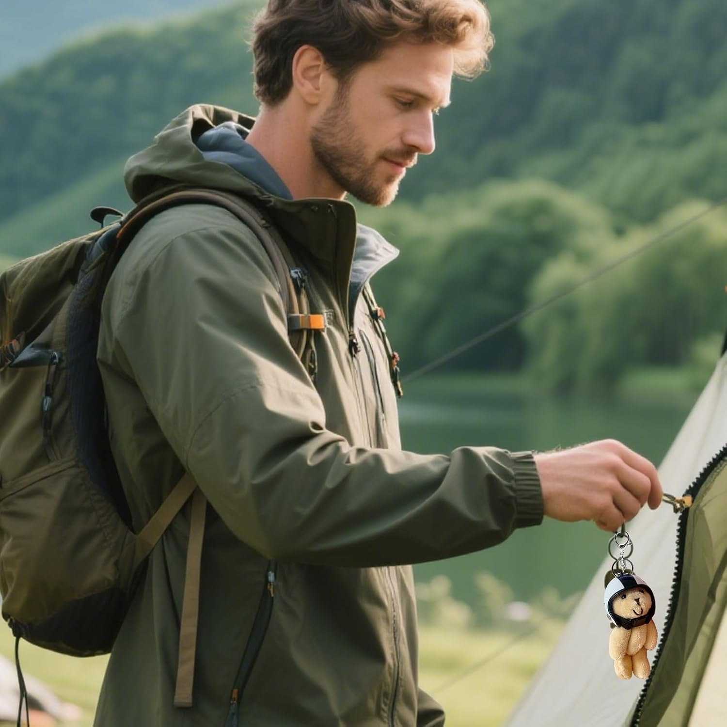 Weqizuerqi Cute Bear Keyring, Helmeted Teddy Bear | Decorative Pendant, Animal Ring for Women Decoration Bag Travel Bag Wallet - White image number 4