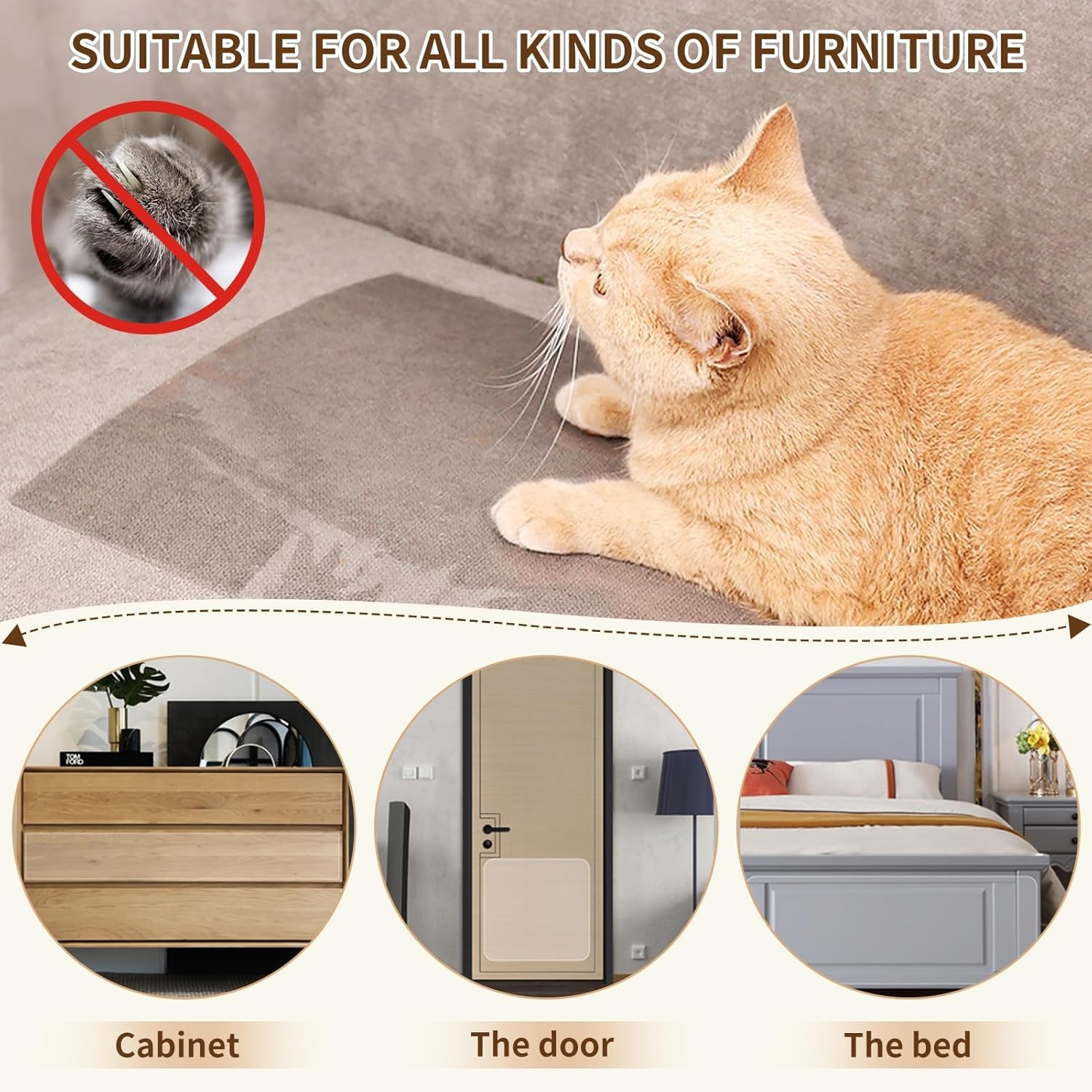 Allony Anti-Scratch Film for Cats, Sofa Scratch Protection Cat, Anti-Scratch Film Cat for Furniture, Sofas, Door Panels and Walls, Cats Scratch Protection with Scraper and Nails image number 5