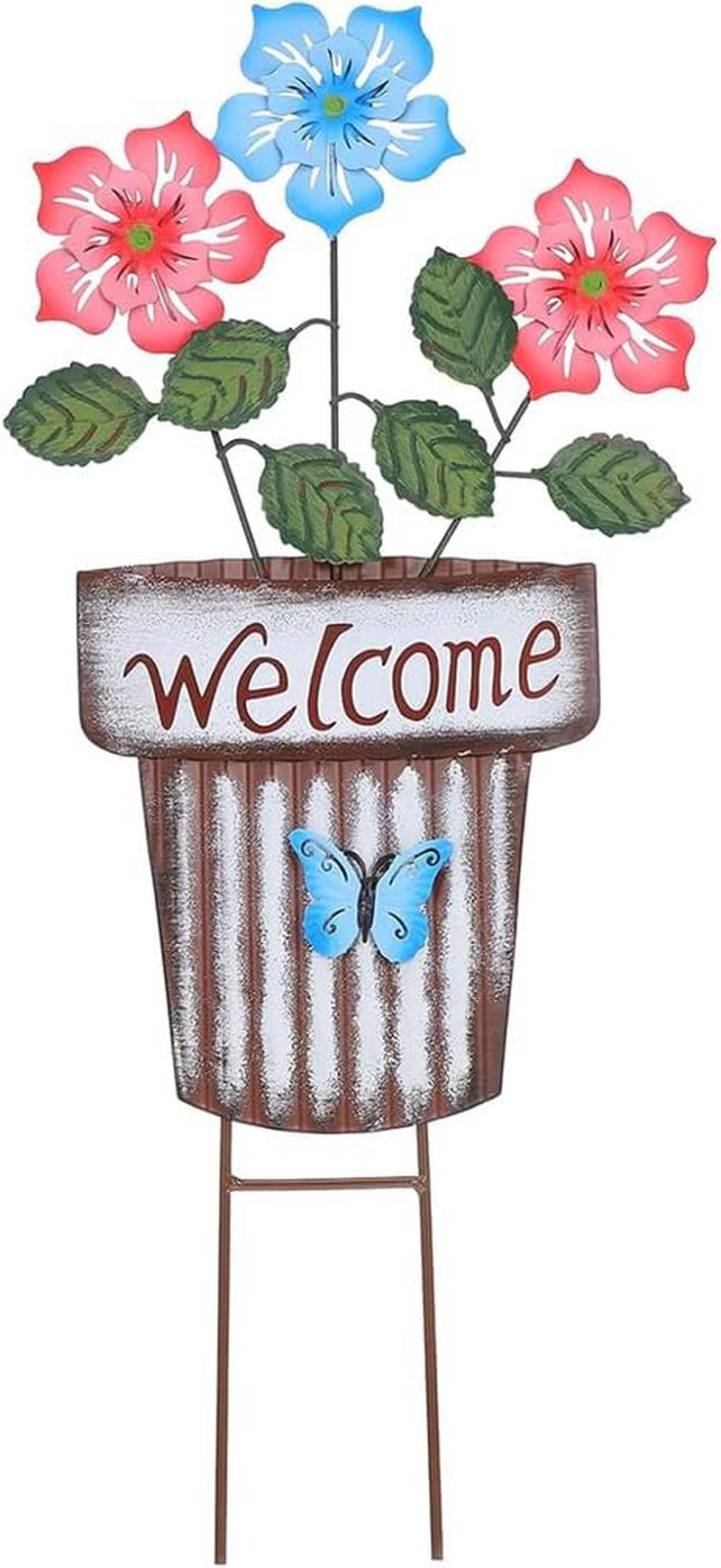 Decorative Garden Stakes, Metal Flower Pot Garden Decor, Welcome Yard Signs for Outdoor Lawn Backyard Patio Porch Pathway Decorations image number 2