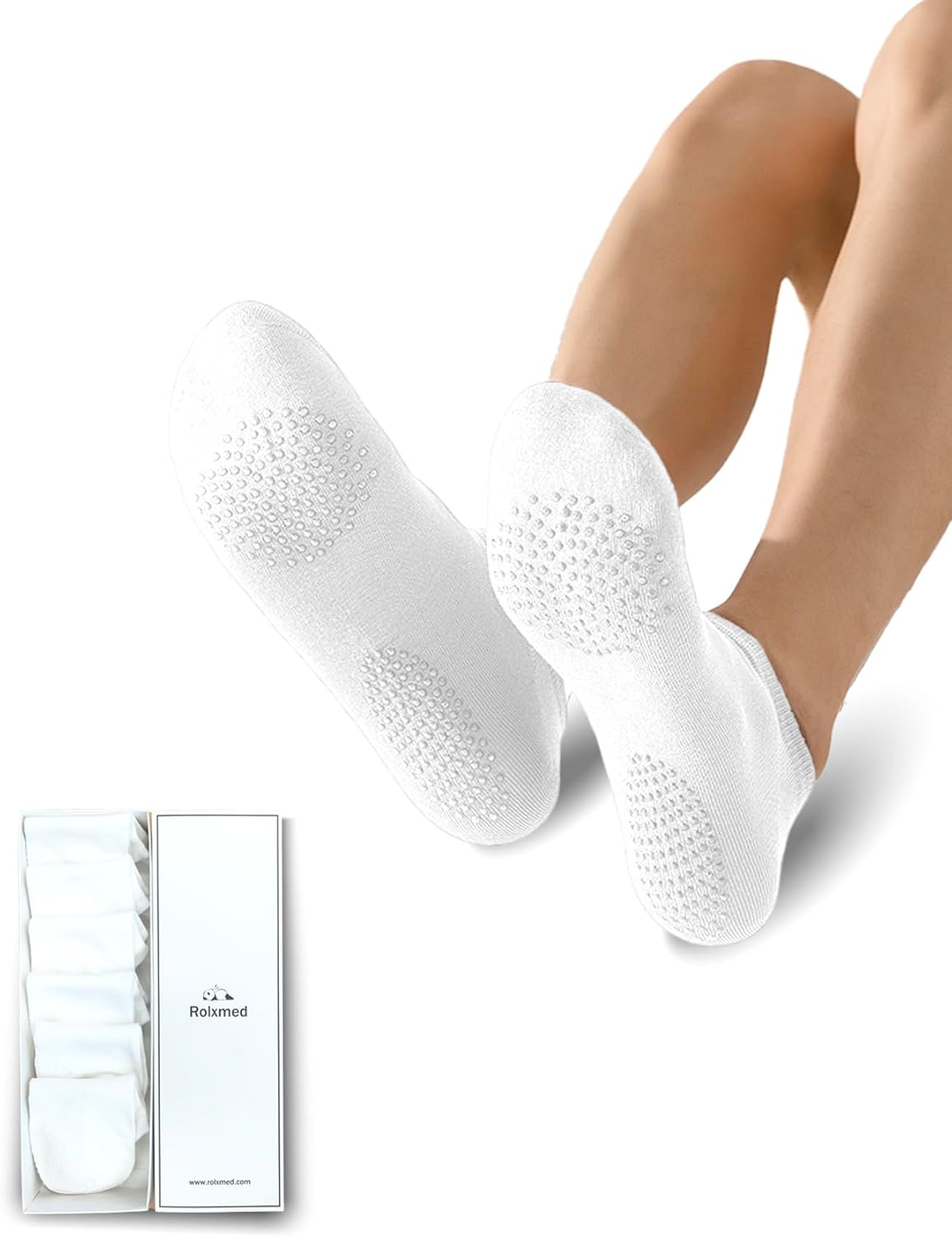 Rolxmed Grip Socks Non Slip Breathable for Pilates Yoga Gym Hospital Floor anti Slip Women and Men (Multi-Packs, Size7-11) image number 2
