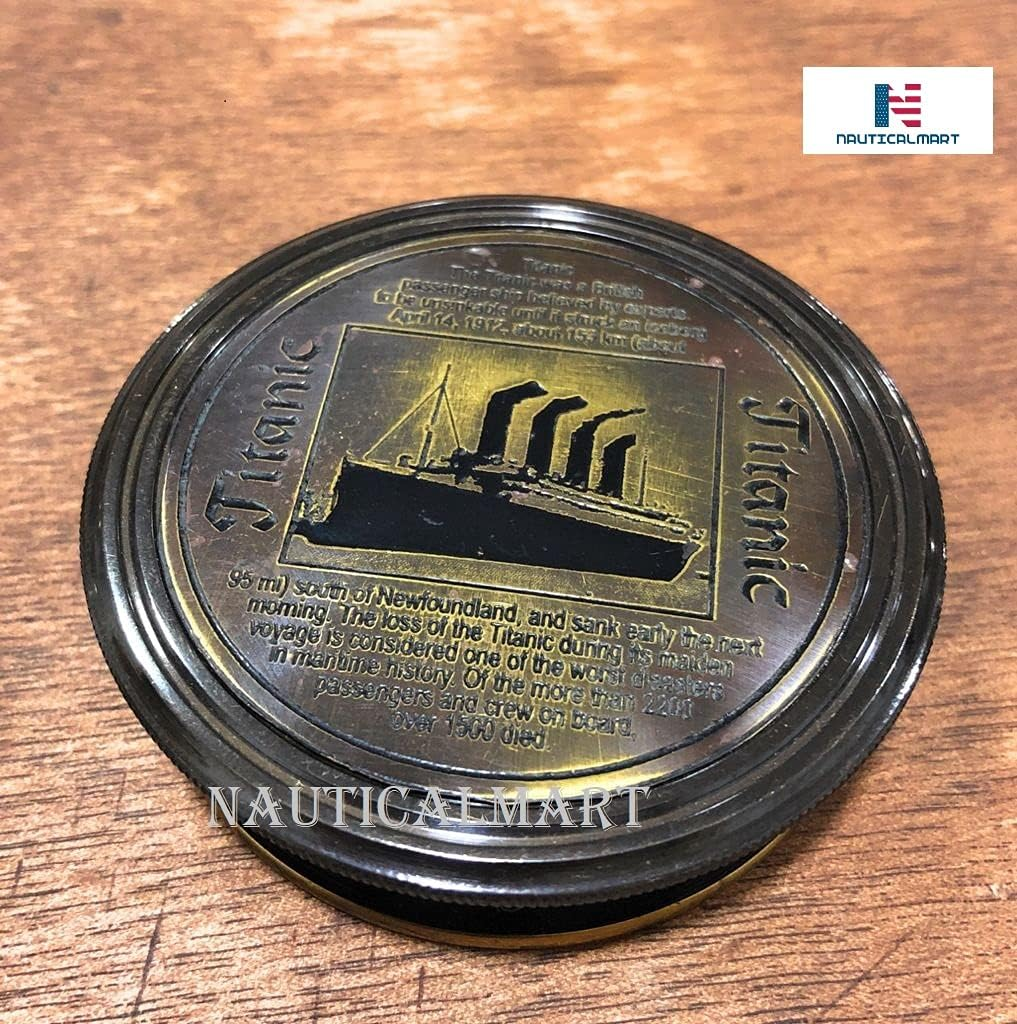 NAUTICALMART Titanic Antique Style Brass Compass Engraved Pocket Compass Unique Gift Baptism Gifts Missionary Gifts Birthday Gifts Love Gift
