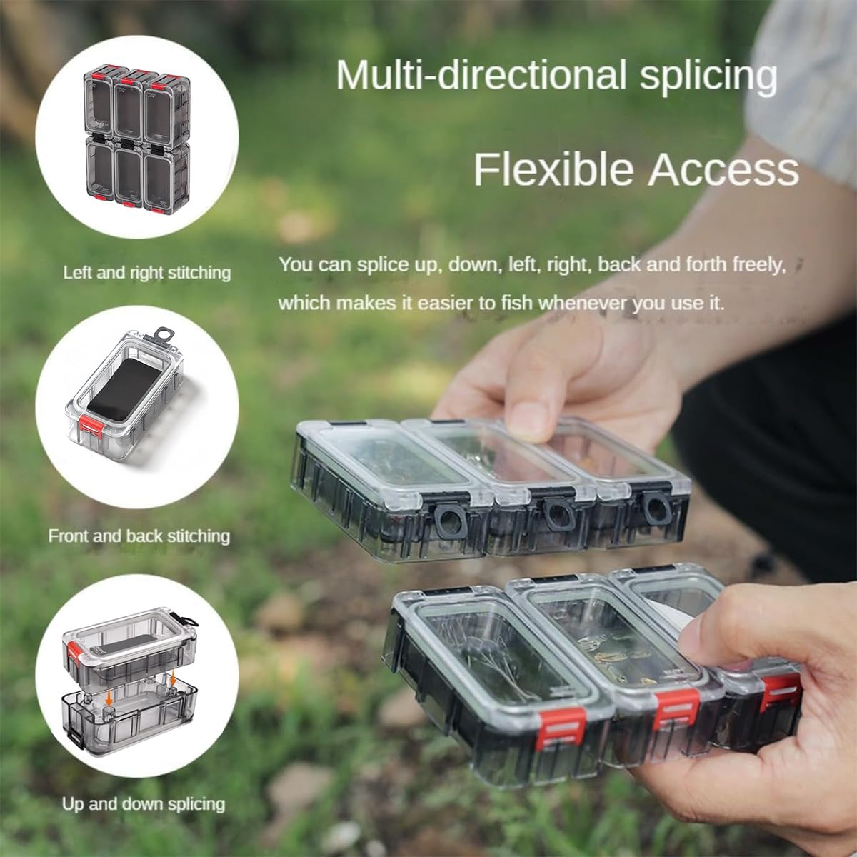 AIMALL Waterproof Fishing Hook Storage Box &ndash; 12Pcs Modular Tackle Organizer with Secure-Locking Latches, Magnetic Pad, and Multi-Directional Splicing for Rock & Boat Fishing image number 5