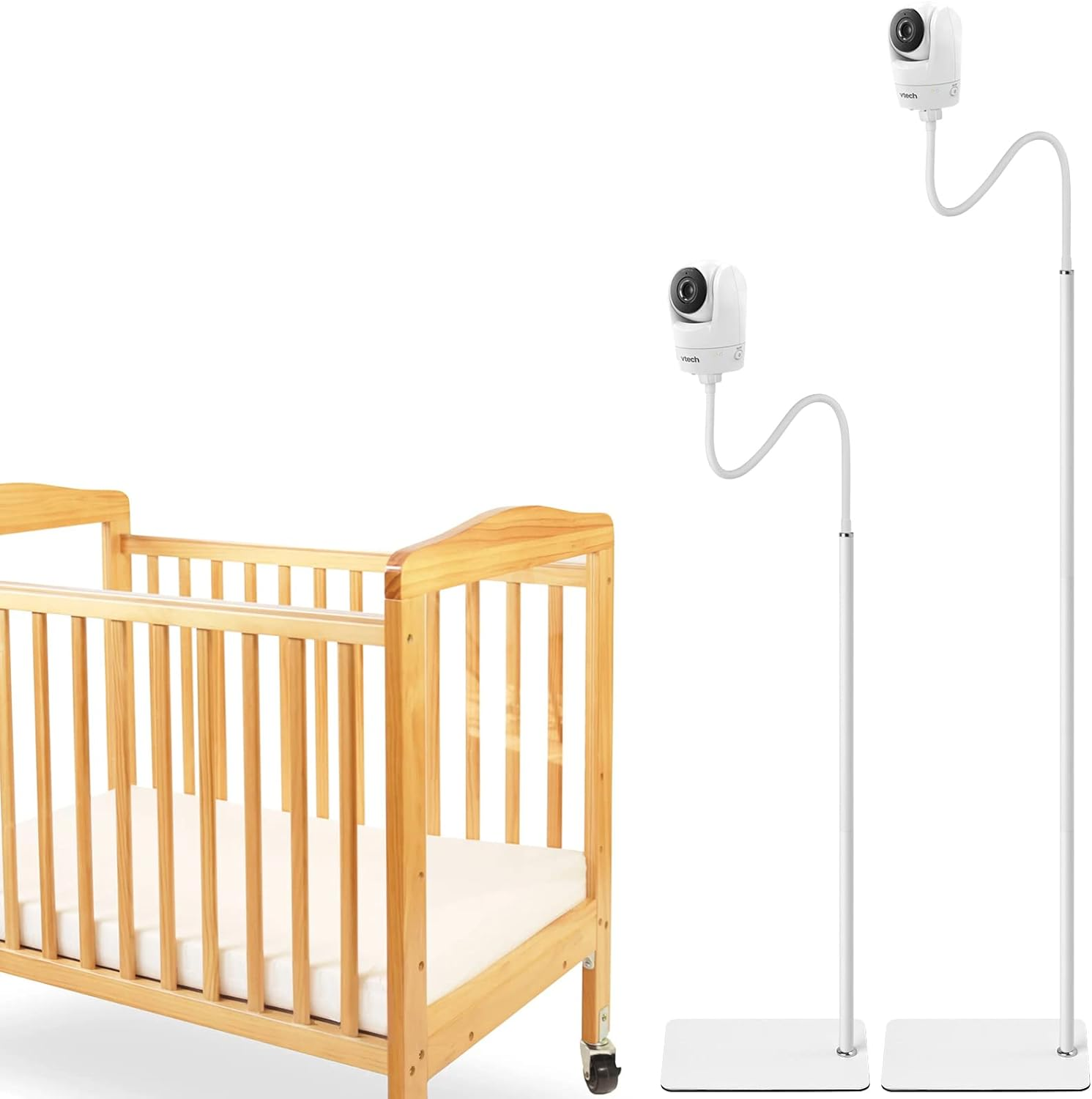 Itodos Baby Monitor Floor Stand Holder for Vtech VM901 and VM919HD Baby Monitor,Keep Baby Away from Touching,Strong and Heavy Metal Materials,More Safety, White, (165-AB) image number 3