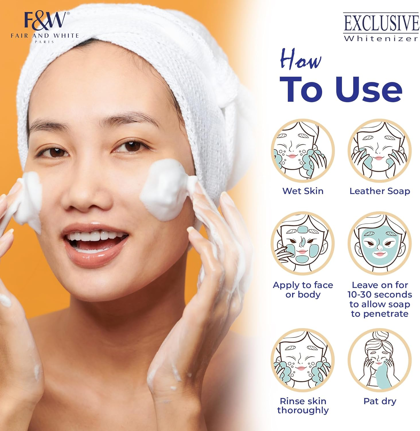 Fair and White Exclusive Exfoliating Soap - 7 Oz / 200 G - Skin Brightening Bar, Fade Dark Spots, Hyperpigmentation Soap, Uneven Skin Tone, with Vitamin C and Shea Butter image number 3