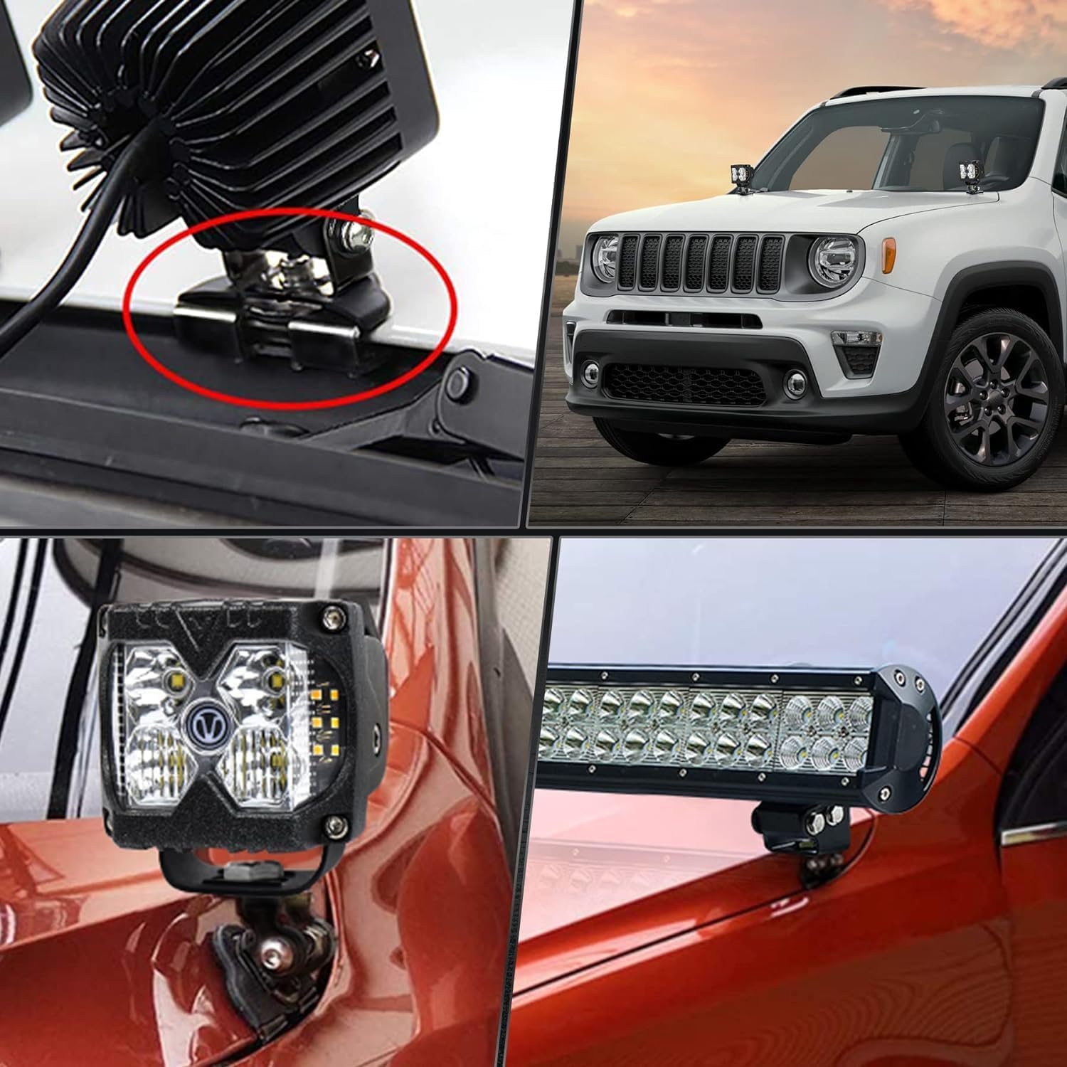 LED Light Mounting Brackets Black No Drilling 304 Stainless Steel Adjustable Pillar Hood Light Mount Bracket Clamp Holder for Jeep off Road Vehicle Trucks SUV 2Pack