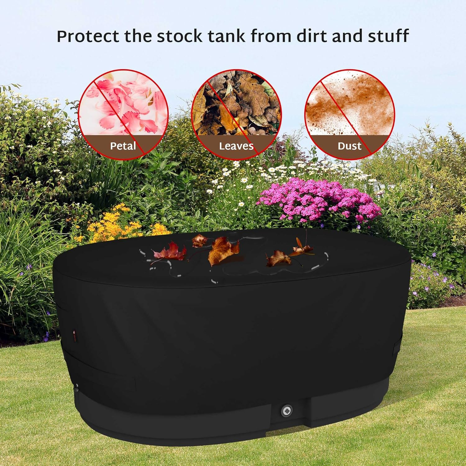 Ibirdie Outdoor Waterproof 300 Gallon Stock Tank Cover for Ice Bath Cold Plunge Pool - 600D Heavy Duty Weatherproof Oval Tub Covers Compatible for Rubbermaid Water Trough image number 5