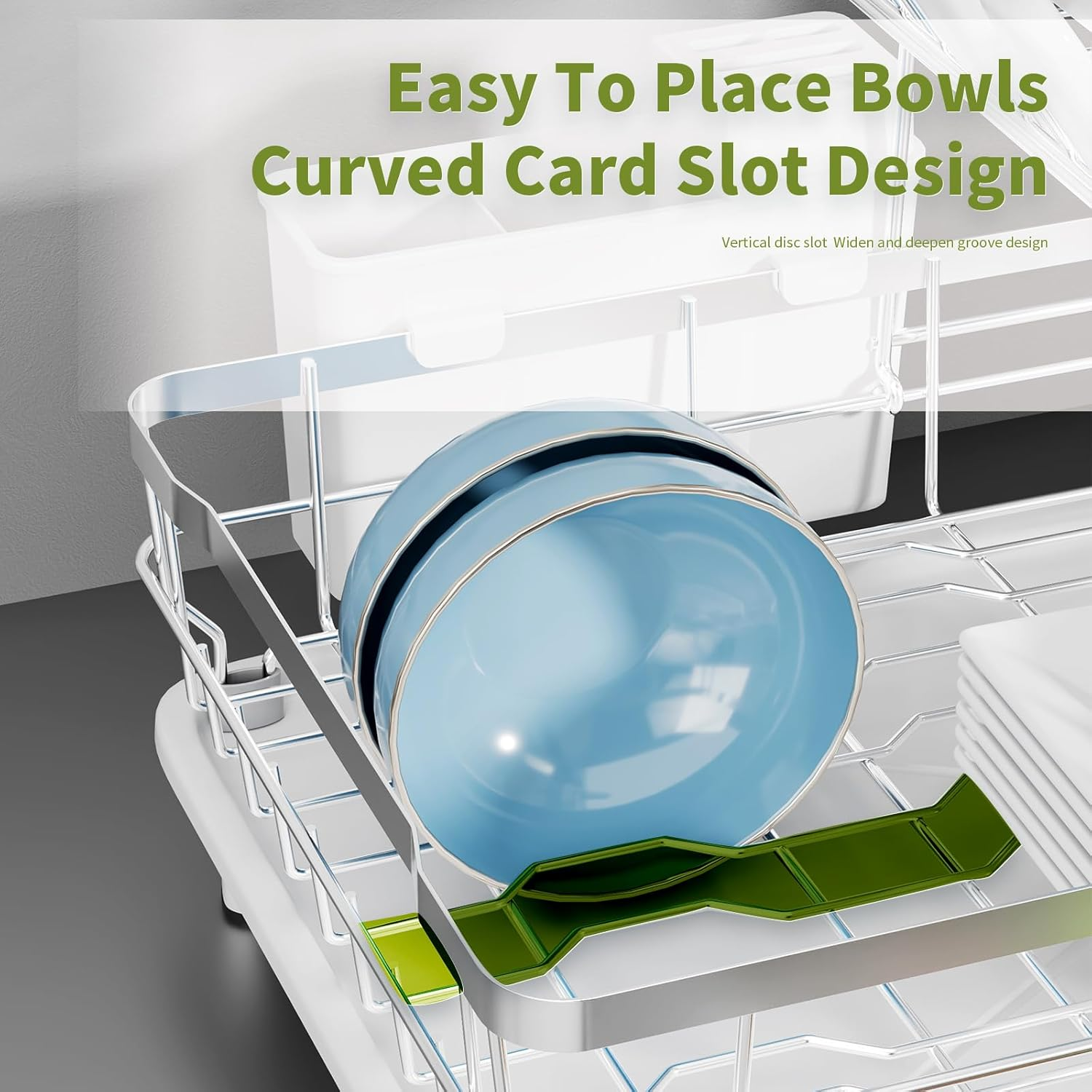 Sandream Dish Drying Rack, 2 Tier Large Dish Rack, Stainless Steel Dish Drainer for Kitchen Counter, Dish Rack with Draining Tray & Cutlery Utensil Holder (White) - Grey image number 2