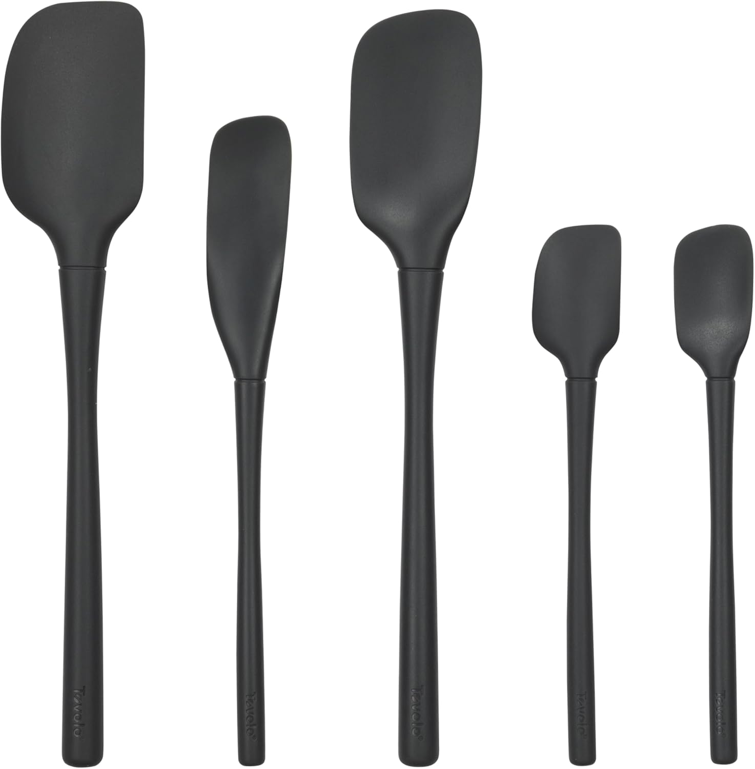 Tovolo 5-Piece Spatula Stainless Steel & Silicone Utensil Set (Black): Spatula, Spoonula, Jar Scraper, Mini Spatula, and Mini Spoonula