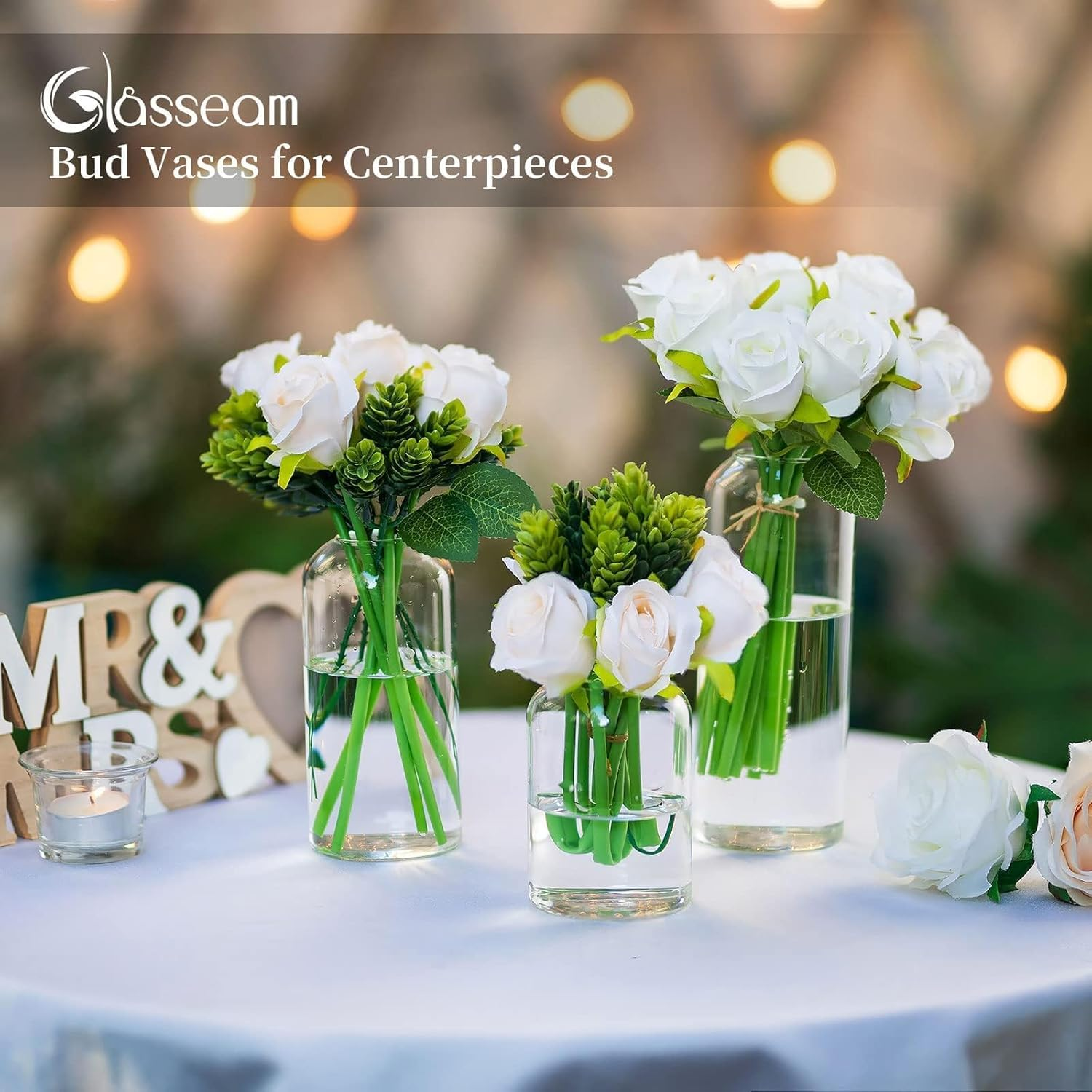 Glasseam Glass Bud Vases for Centerpieces - Clear Small Flower Vases, Set of 12, Handmade Modern Decorative Vases for Flowers, Wedding Centerpiece, Dining Table Decoration image number 2