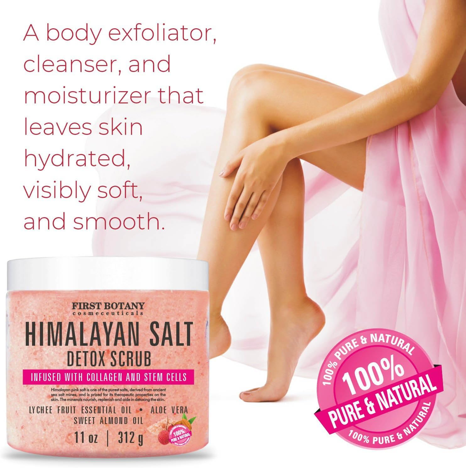 First Botany Body Scrub - Natural Exfoliating Salt Scrub & Body and Face Souffle Helps with Moisturizing Skin, Acne, Cellulite, Dead Skin Scars, Wrinkles (Himalayan Salt) image number 3