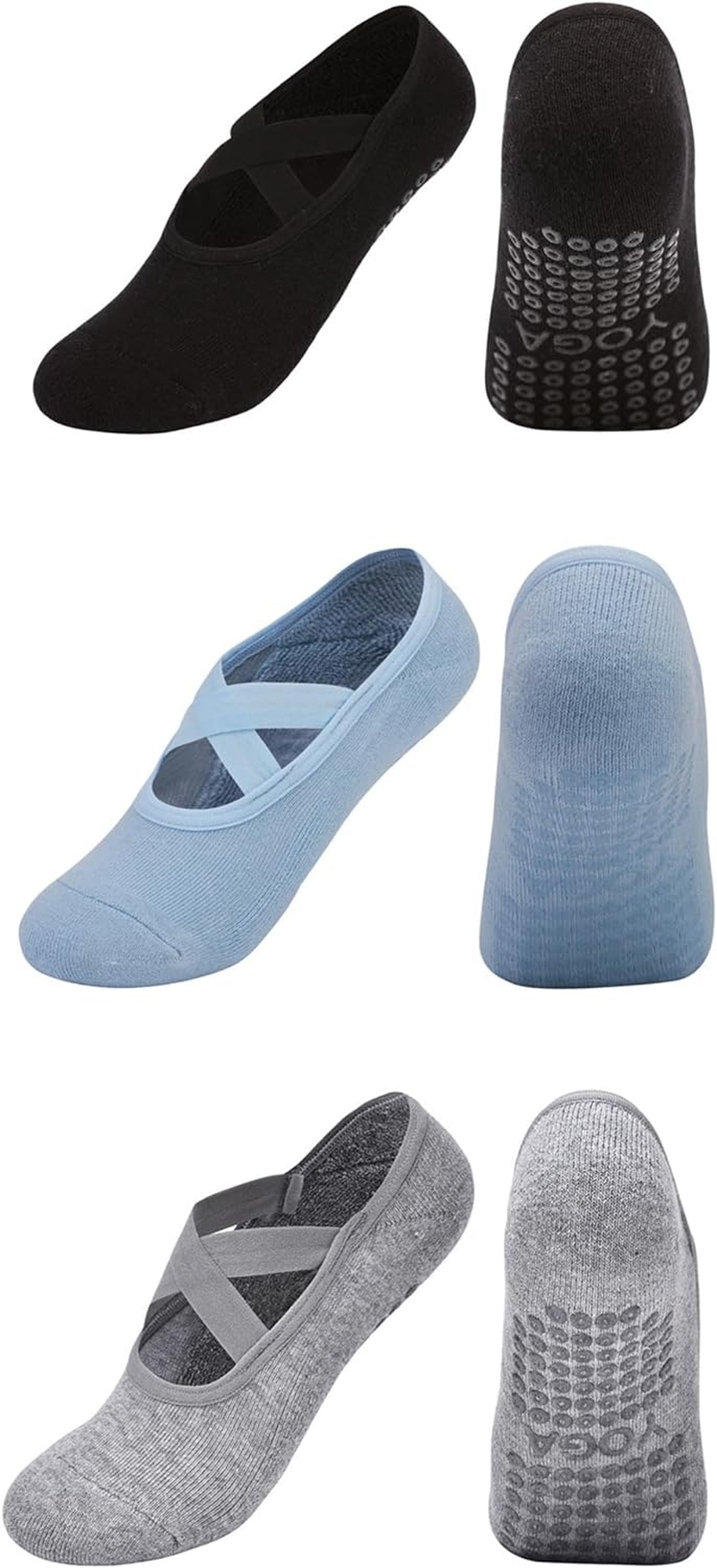 Squishy Dot 3 Pairs Women Non-Slip Yoga Socks with Grips, Non Slip Colorful Cushioned Grippy Socks with Straps for Yoga, Pilates，Barre Ballet Dance, Hospital, Barefoot Workout