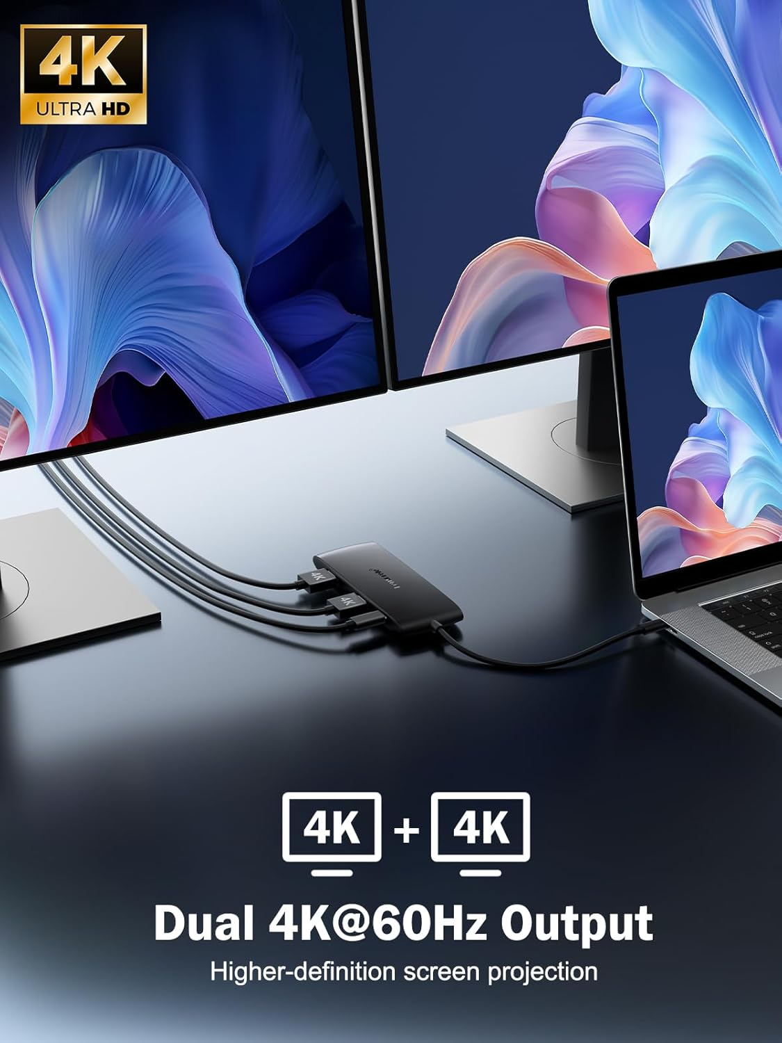 Lemorele Docking Station Dual Monitor- 7-In-1 USB C Hub with 2 HDMI Adapter 4K@60Hz,Usb 3.0 & 3-Port USB 2.0,100W PD Charging,Plug and Play for Dell/Hp/Macbook/Surface Laptop image number 5