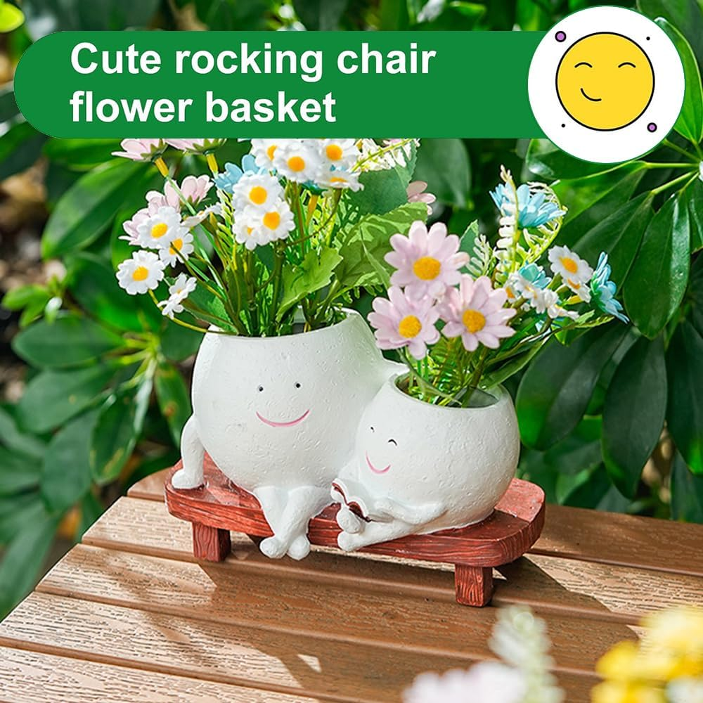 TOMVAES Plant Pots for Succulent Planter,Decorative Double Smiley Face Indoor Plant Pots,Resin Flowerpot,Bonsai Pot Desktop Ornament,Desk Decor Succulent Pot for Patio,Yard,Living Room (White) image number 5