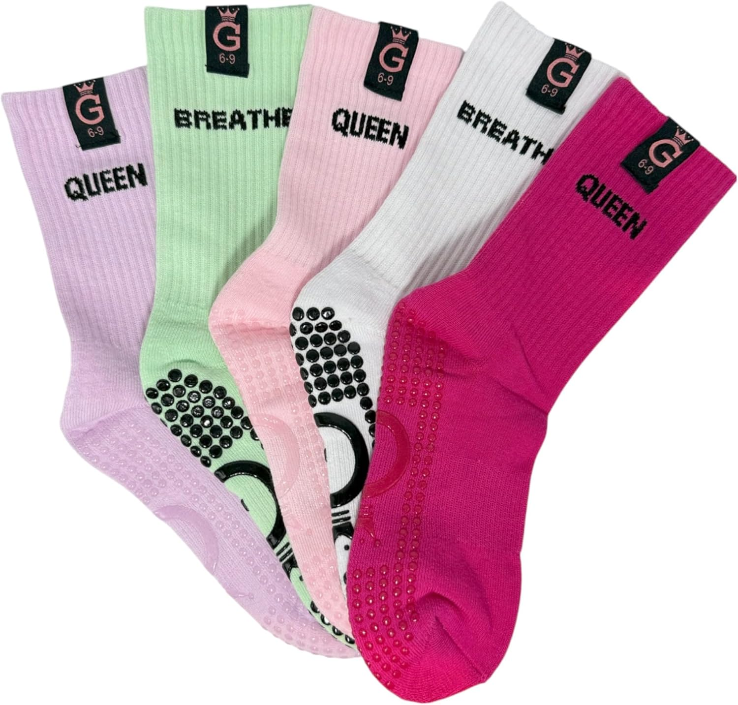 Pilates Grip Socks Yoga Socks with Grips for Women, Non-Slip Athletic Socks for Ballet, Dance, Workout. - Light Pink image number 6