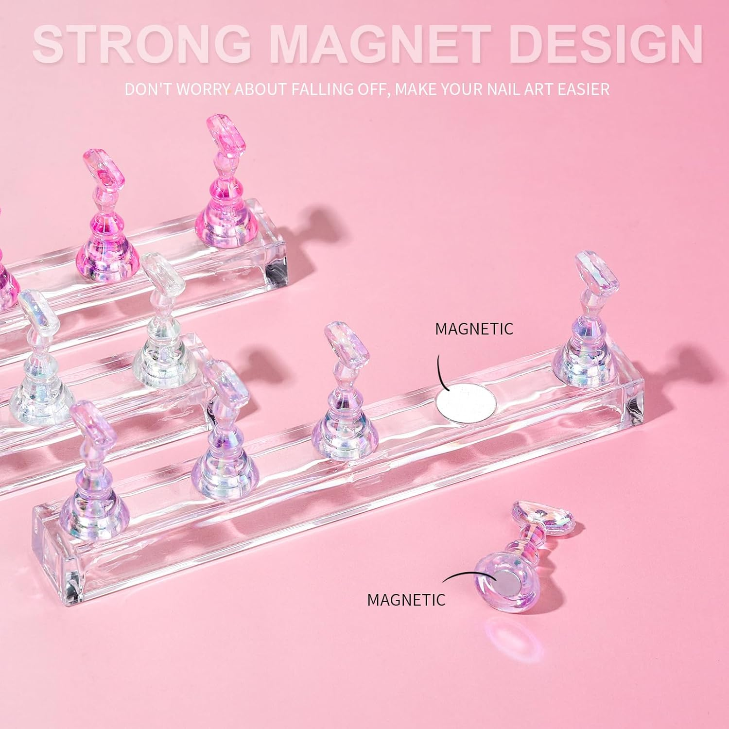 FANDAMEI Nail Stand, 3 Set Nail Art Stand for Press Ons, Nail Holder for Painting Nails, Press on Nail Stand for Practice, Magnetic Acrylic Nail Design Stand for Display with Double-Sided Tape