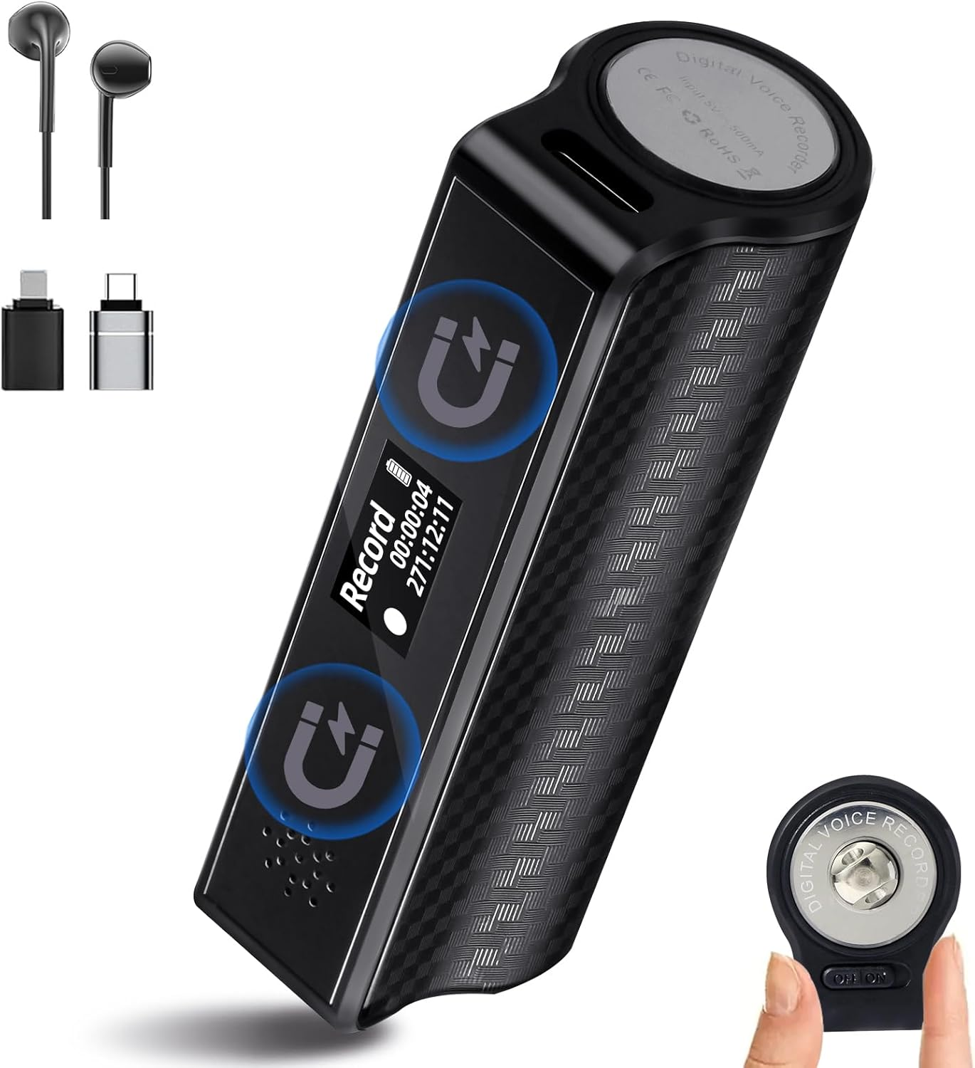 128GB Magnetic Digital Voice Recorder with LED Display, 25Days Continuous Recording Device with AI Triple Noise Reduction, Voice Activated Audio Recorder with Playback for Meetings/Lectures/Interviews