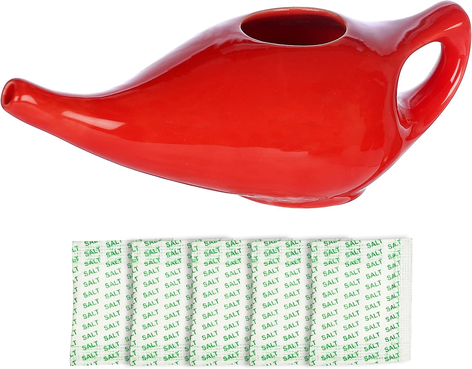 Healthgoodsin - Porcelain Ceramic Neti Pot for Nasal Cleansing Orange | Natural Treatment for Sinus, Infection and Congestion | Neti Pot with 10 Sachets of Neti Salt + Instructions Leaflet image number 4