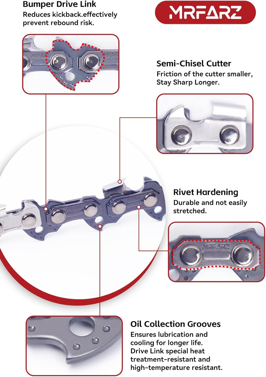 MRFARZ 14 Inch Chainsaw Chains 52 Drive Links 3/8" LP Pitch .043" Gauge Low-Kickback Semi-Chisel Replacement Saw Chains Fits 90PX52CQ,WG384,RY40502 and More-R52 (4 Chains) image number 5