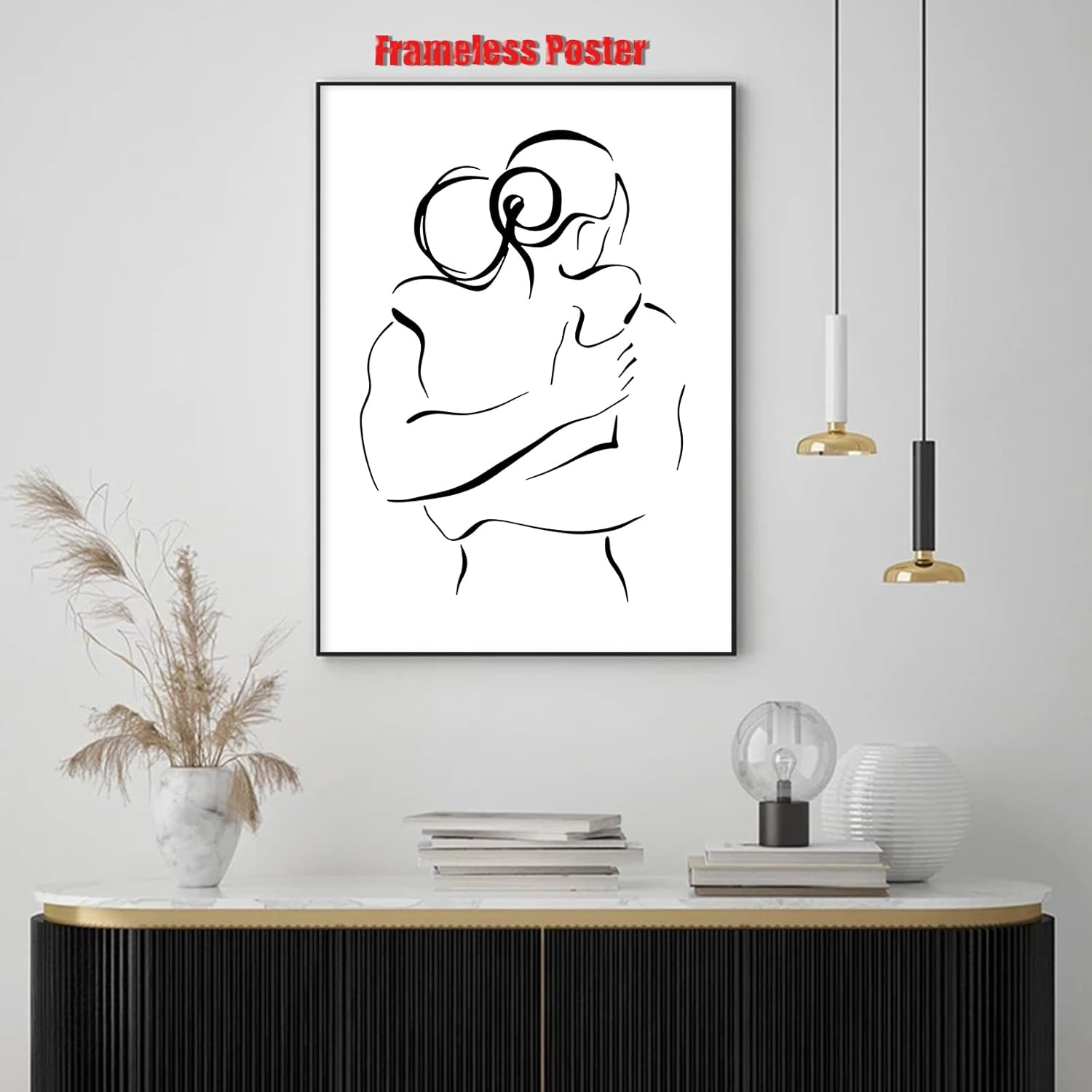 Black & White Abstract Line Art Canvas Print - Couple Hugging Wall Art - Minimalist Line Art Prints for Bedroom - No Frame image number 6