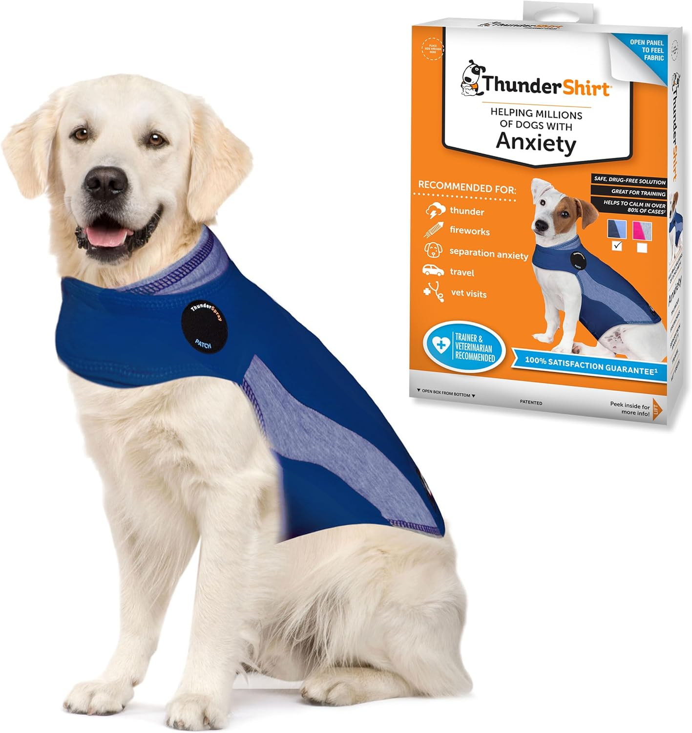 Thundershirt Polo Dog Anxiety Jacket | Vet Recommended Calming Solution Vest for Fireworks, Thunder, Travel, & Separation | Blue, Medium