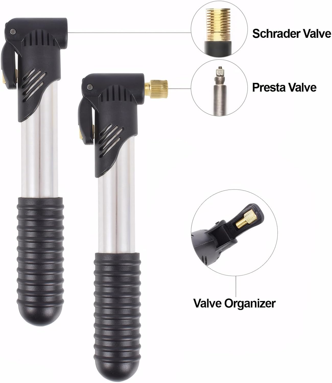 Mini Bicycle Pump, Mountain Bike Pump with Bicycle Frame Mount, Ball/Schrader/Presta Valve for Tyre Football Basketball Balloon, 120 PSI / 8 BAR Max Pressure Portable Lightweight image number 3