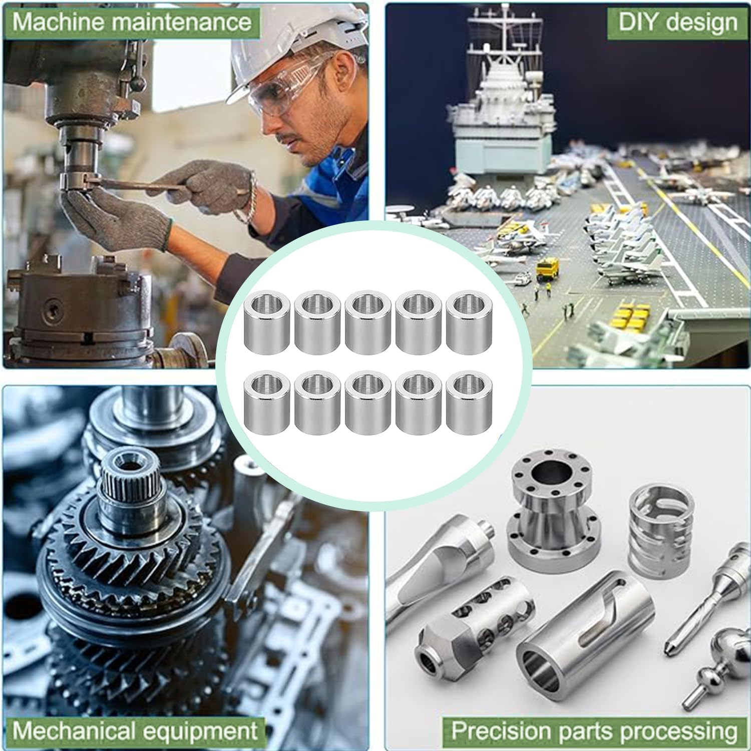 Roczential 10-Pack M6 Stainless Steel Spacers, Metal Spacer 6.1Mm ID X 10Mm OD X 10Mm L Spacer Screw Standoff round for 1/4" or M6 Screw Bolts image number 4