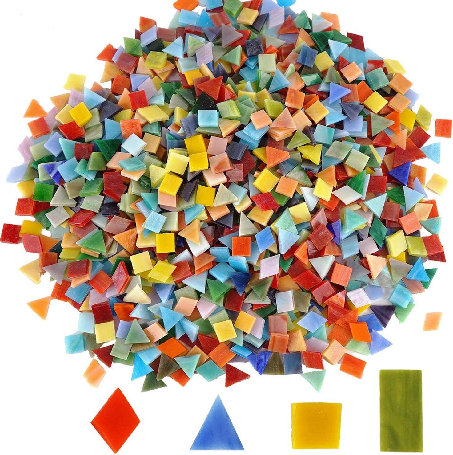 Lanyani 1600 Pieces/2.2 Pounds Vibrant Mixed Glass Mosaic Tiles for Crafts Cathedral Stained Glass Pieces - Assorted Colors and Shapes-Great Value Pack, Opaque&hellip; image number 3