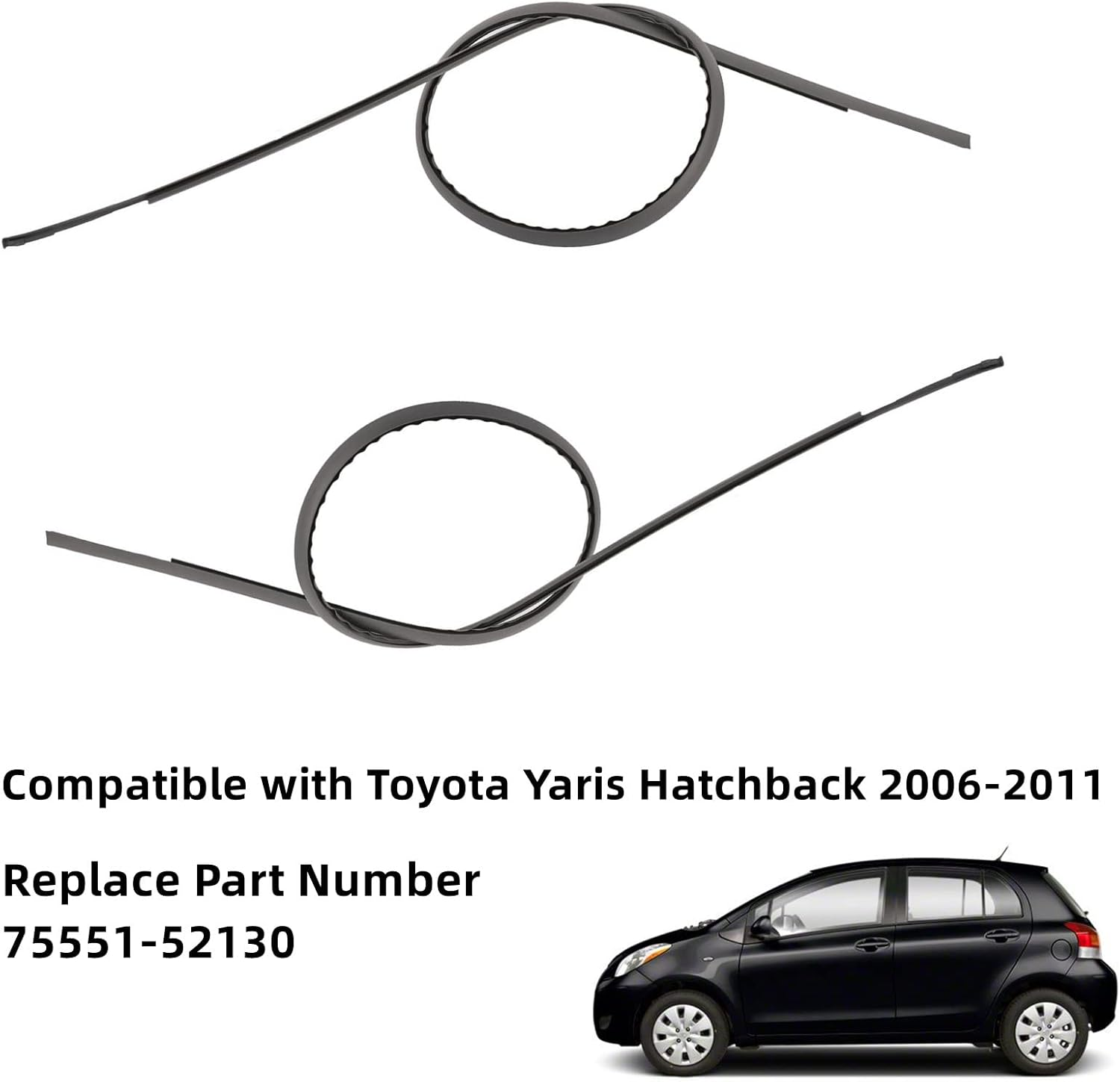Magimaker 2Pcs 75551-52130 Roof Drip Molding Strips Compatible with Toyota Yaris Hatchback 2006-2011 Left and Right Side, Black, 35*3*2Cm
