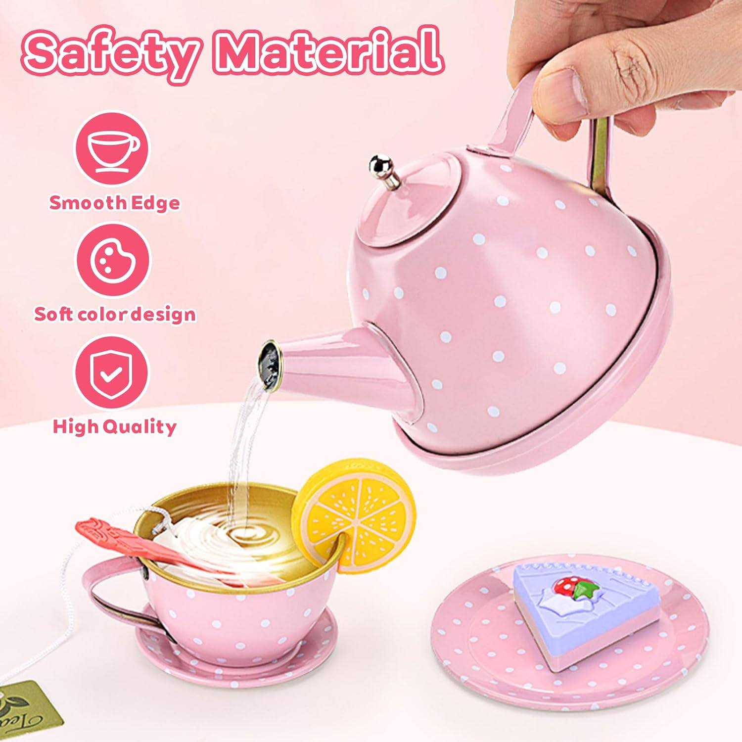 46Pcs Tea Party Set for Little Girls,Pretend Play Tea Set Toys, Food Toy Dessert Accessories, Birthday Gift for Kids Girls 3 4 5 6 Year Old image number 1