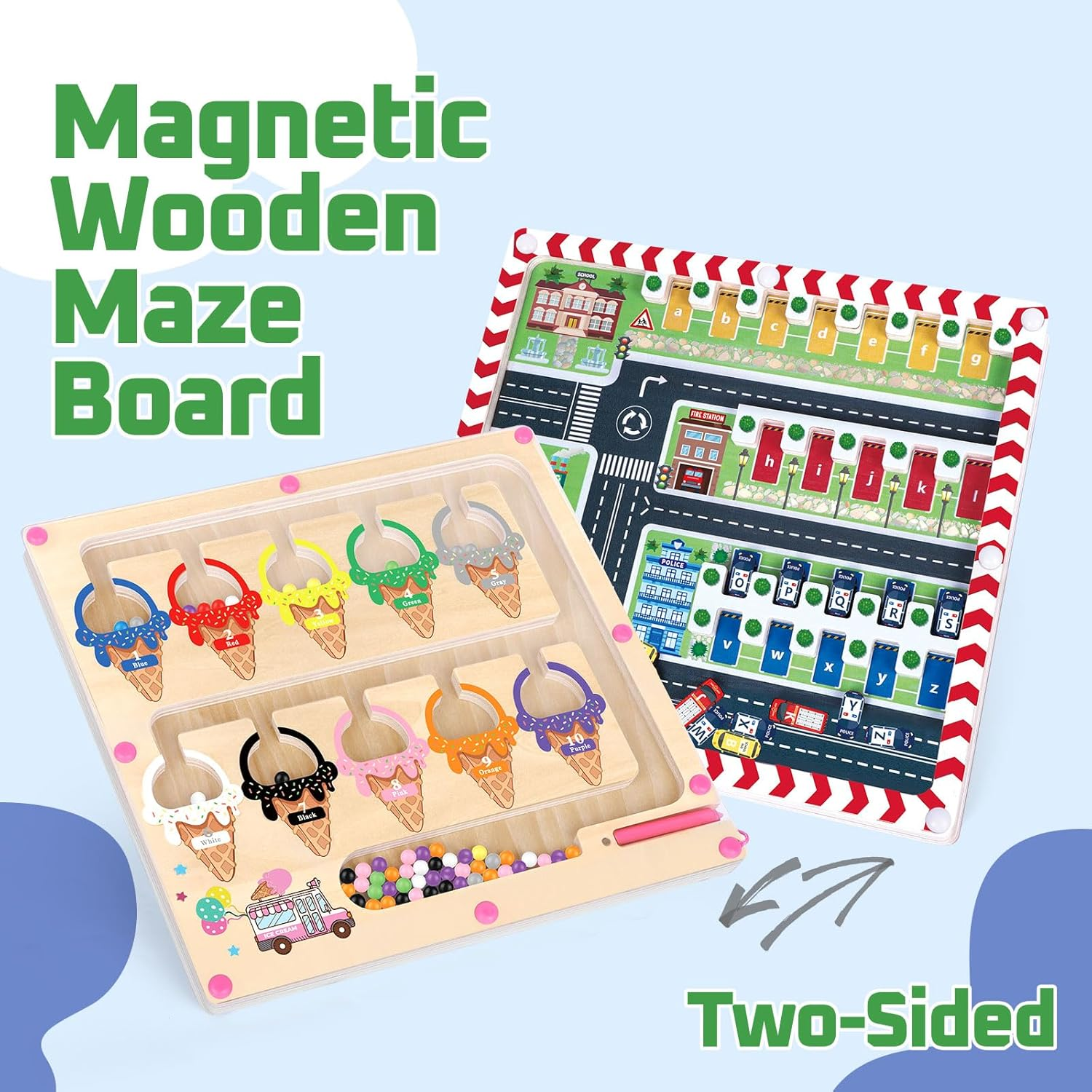 Magnetic Colour Sorting Toys 2 in 1 Montessori Maze Board Educational Toys for Kids Age 3 to 6 Wooden Magnetic Puzzles Fine Motor Skills Toys for Toddlers Busy Board Game image number 1