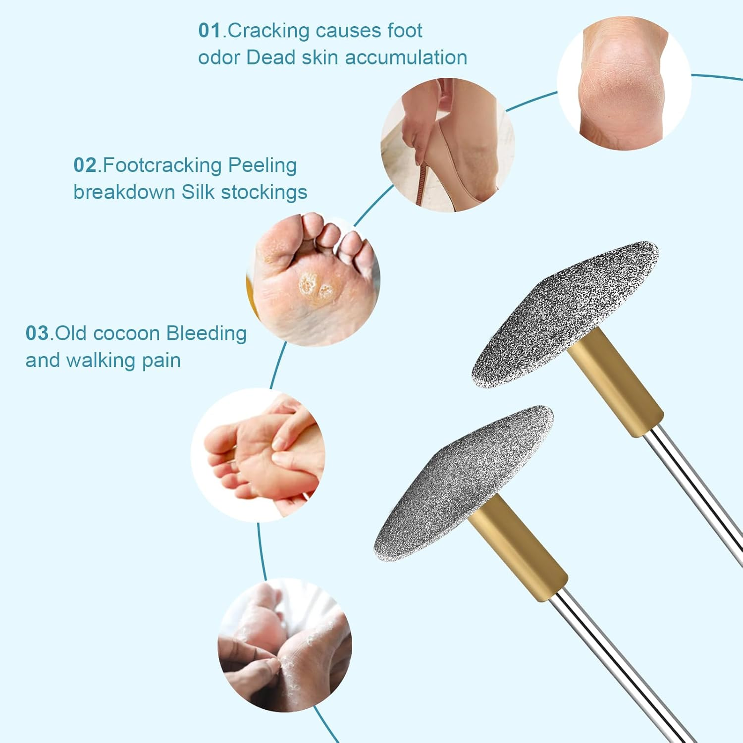 C12Rtive Pedicure Drill Bit, Diamond Carbide Foot Nail Drill Bit,Stainless Steel Professional Pedicure Foot Calluses Sanding Polishing Bits for Cracked Skin Callus Removal for Home Salon & Diy(Coarse) - Coarse image number 4