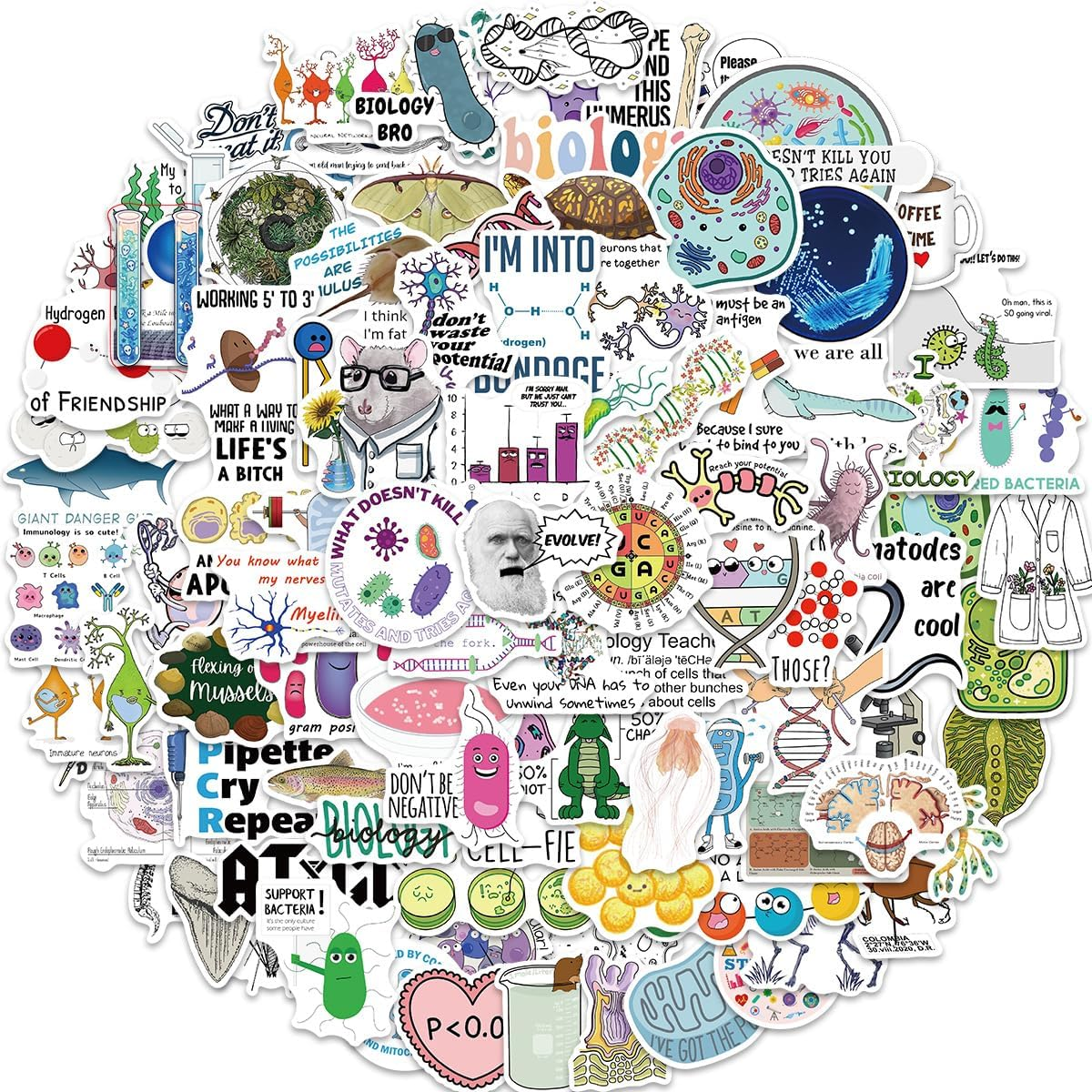 100 Pcs Biology Laboratory Vinyl Stickers,Laboratory Graffiti Stickers,Vinyl Waterproof Sticker for Kids Teens Girls,For Phone Laptop Bottles Skateboard Computer Phone Luggage Guitar Gifts Sticker image number 3