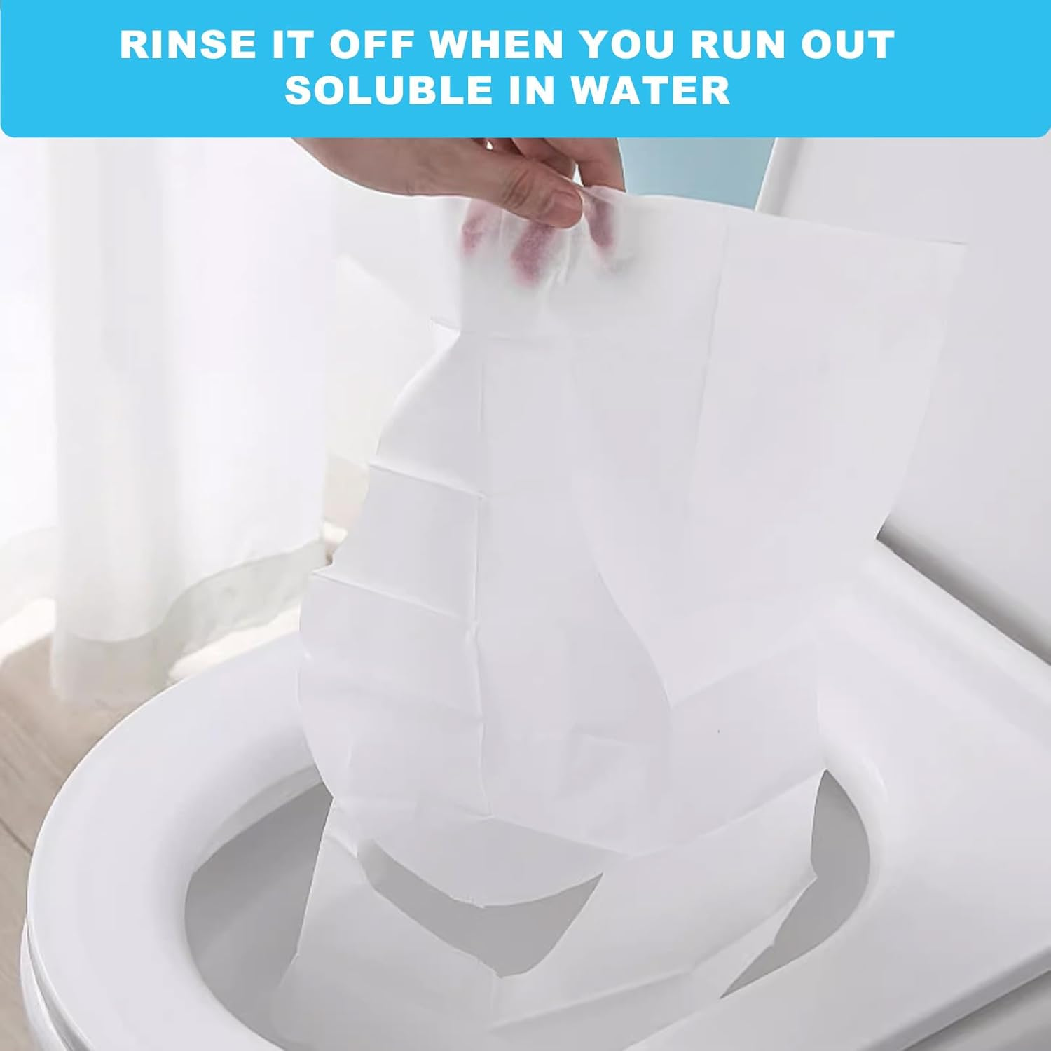 100PCS Disposable Flushable Toilet Seat Covers &ndash; Travel Essentials for Public Restrooms, Airplane, Camping & Outdoor Use &ndash; Hygienic Paper Covers for Men & Women image number 3
