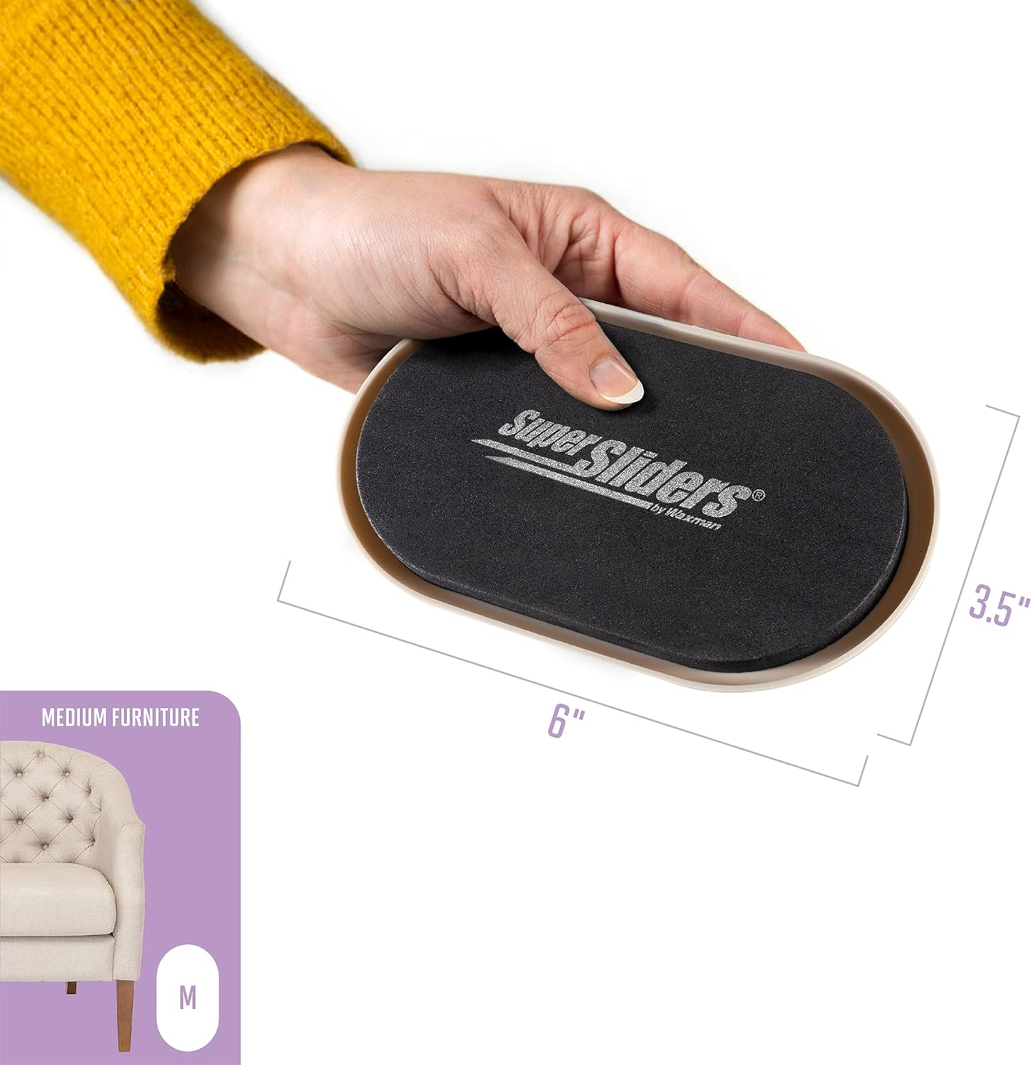 Super Sliders 3 1/2" X 6" Oval Reusable Furniture Sliders for Carpet - Effortless Moving and Surface Protection, Beige (8 Pack) image number 4