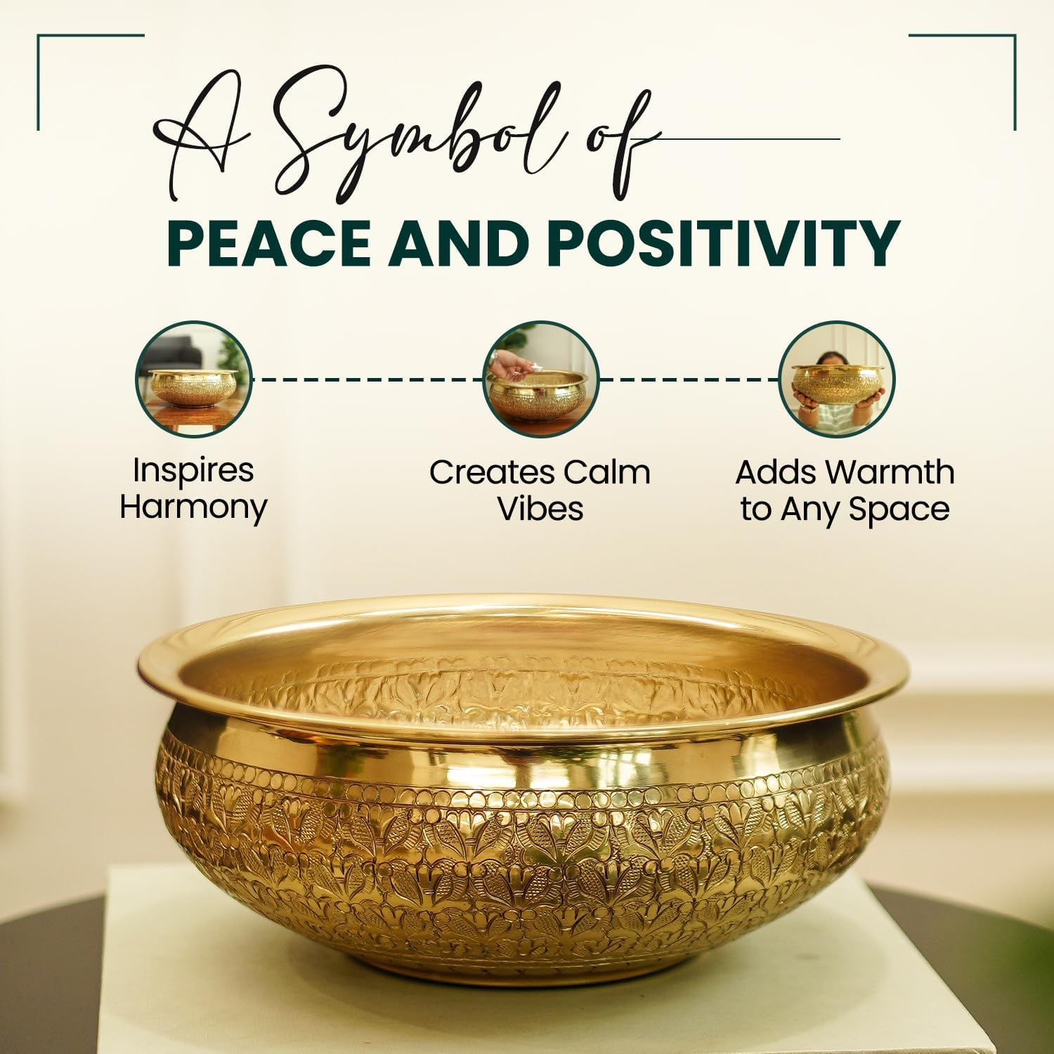 Indian Impressions | Modini Embossed Urli Gold | Handcrafted Aluminium Decorative Aluminiumtray | Home D&eacute;cor, Festive Decoration, and Gifting | Ideal for Home and Office image number 1