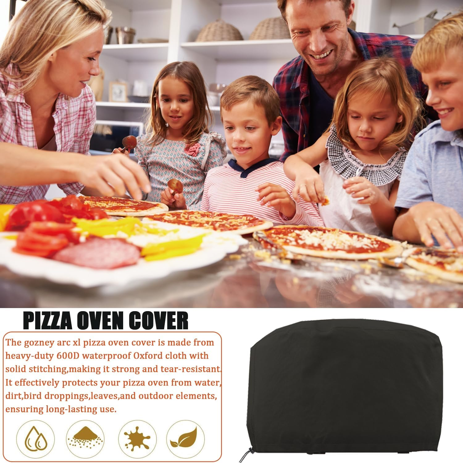 Pizza Oven Cover for Gozney Arc XL, Heavy Duty 600D Waterproof Outdoor Table Top Pizza Oven Accessories for Gozney Arc XL Gas Pizza Oven Cover Black