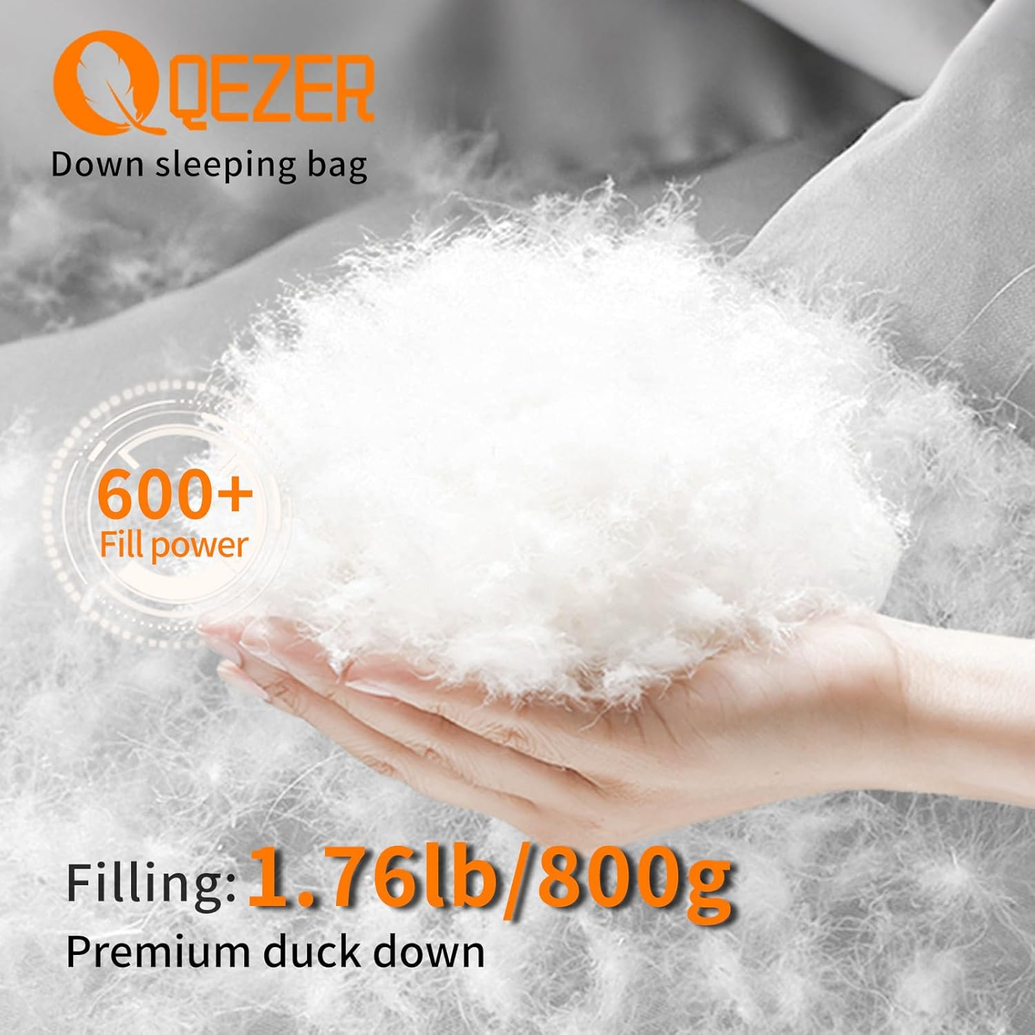 QEZER down Sleeping Bag Ultralight 225 X 80Cm [1440G],Camping Sleeping Bags for Adults and Kids,Suitable for 3-4 Season Camping, Hiking, Backpacking and Outdoor Climbing(800G) - Orange image number 5