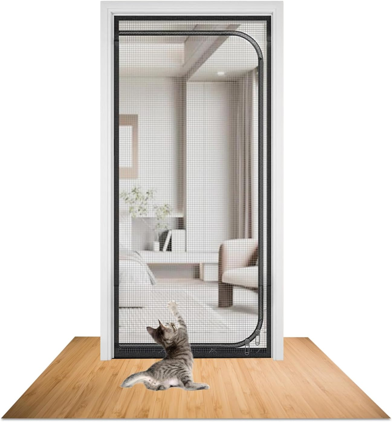 KMDZDZGS Cat Guard, Black Steel Cat Door, 80 X 200 Cm, Zip Fastener, Cat & Dog Safety Gate for Living Room, Bedroom image number 4