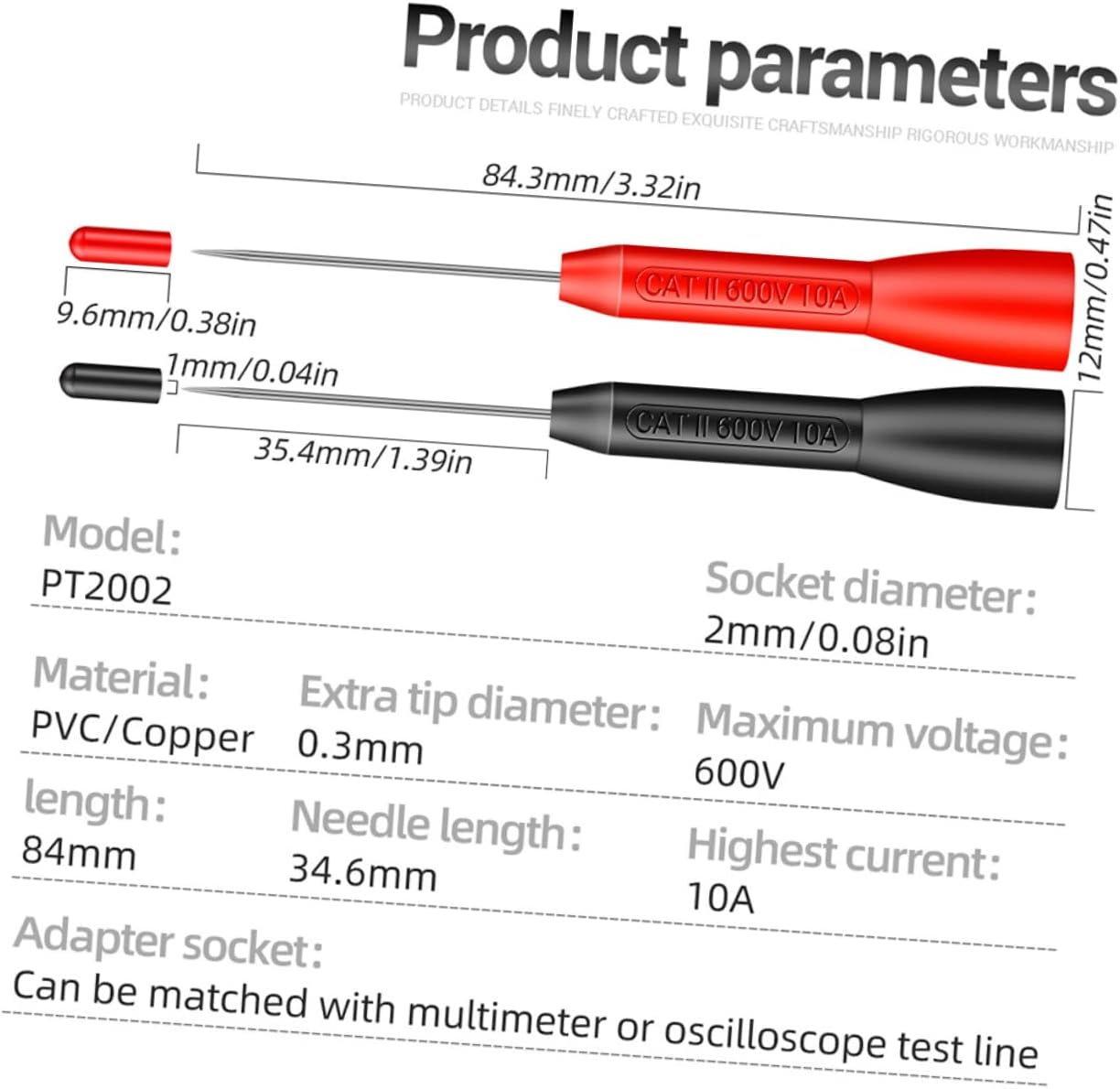 OATIPHO Multimeter Detection Probe 2Mm Back Probe with Stainless Steel Needle 600V/10A Cat Ii Insulation Tools for Automotive Testing and Electrical Measurement image number 1