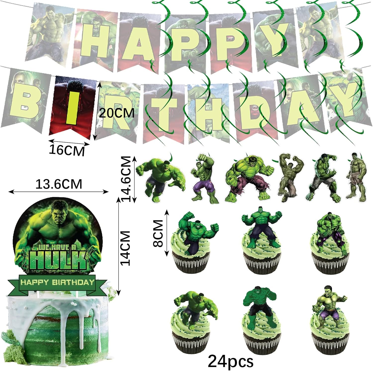 FAMILIO 46 Pcs Hulk Cartoon Party Decoration -Cartoon Character Party Supplies Cartoon Theme Birthday Party Decorations for Kids Adults with Cake Topper for Boys Girls Party image number 4