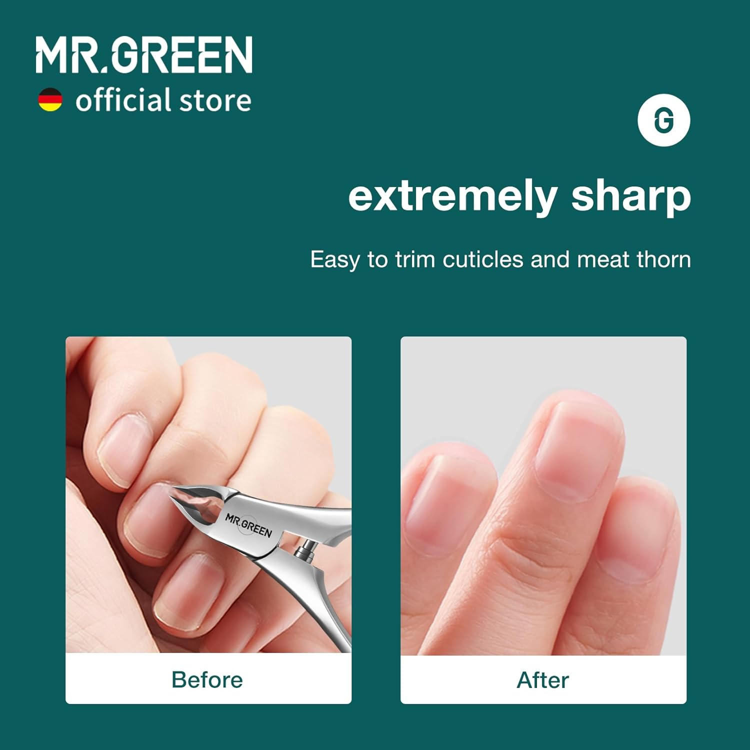 MR.GREEN Cuticle Nippers Innovate Cuticle Scissors Built-In Spring Clippers Trimmer Dead Skin Remover Manicure Beauty Tool (Cuticle Nipper+Manicure Pusher) image number 3