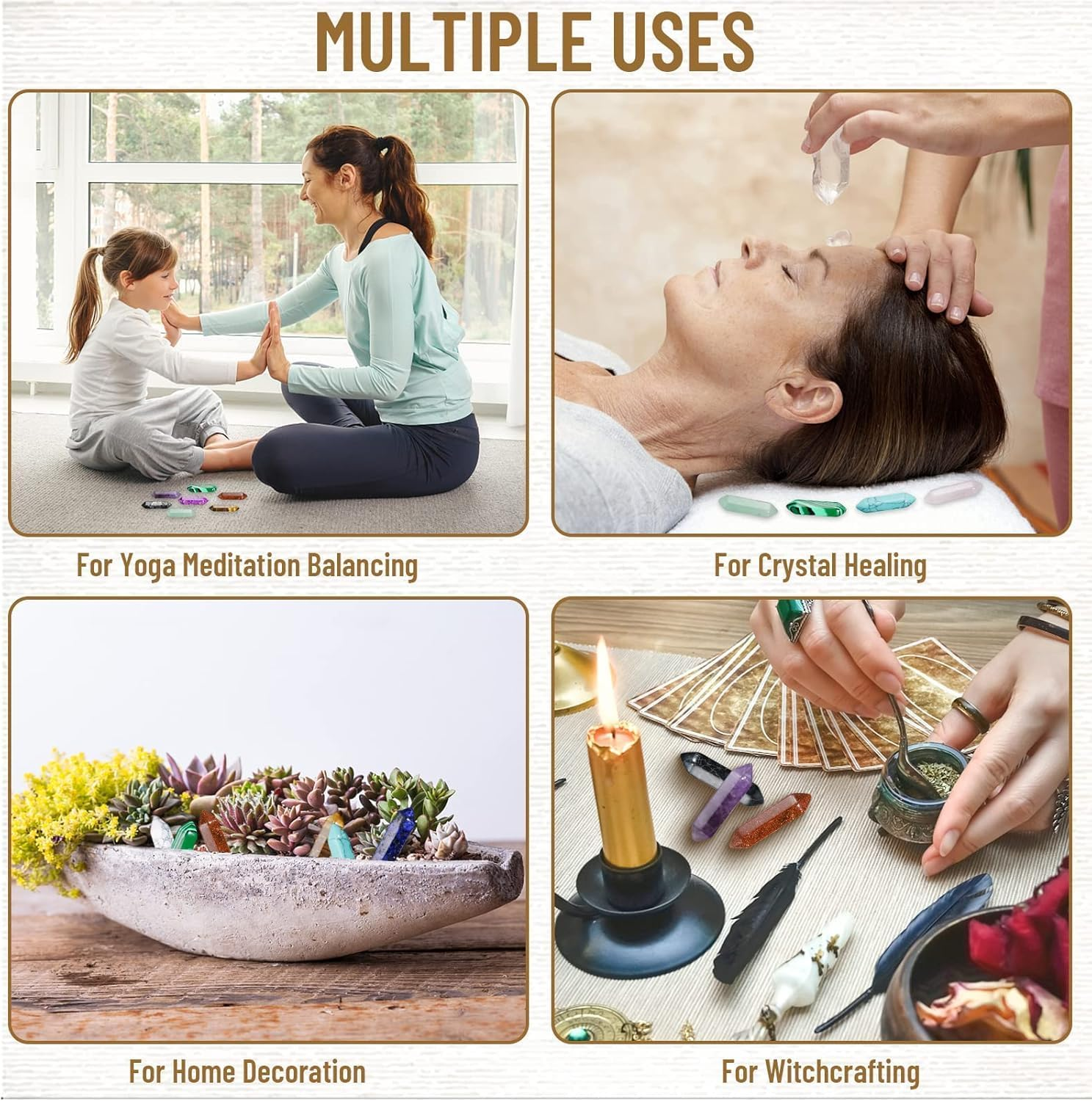 17Pcs Healing Crystals Stones Sets, Hexagonal Bullet Shaped Reiki Meditation Gemstone Chakra Stones Tiger Eye Obsidian Quartz Crystals Gemstone Wand Set Pendants with Storage Box image number 5