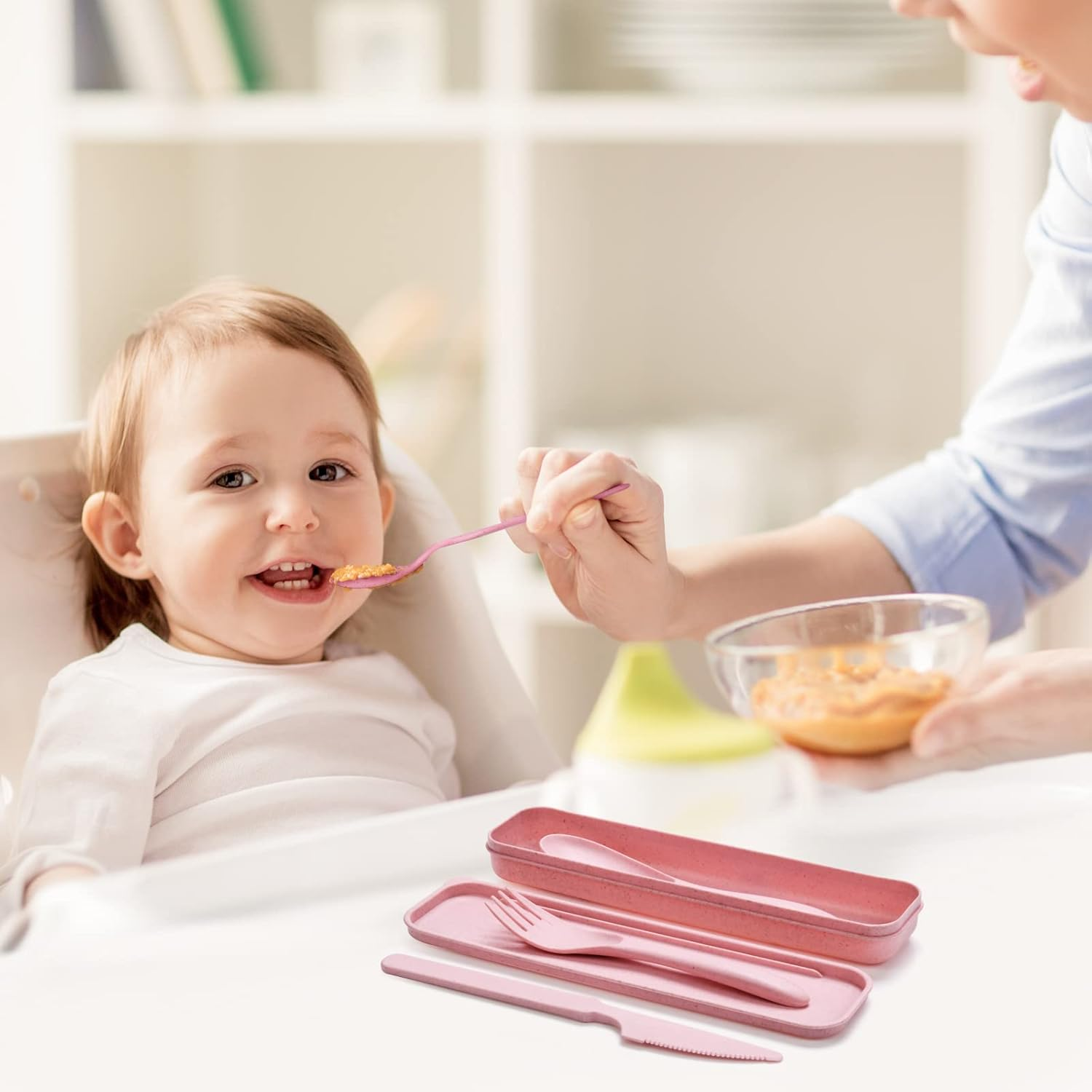 Reusable Travel Utensils Set with Case, 2 Sets Wheat Straw Portable Plastic Fork Spoons Knife Camping Cutlery, Eco-Friendly BPA Free Lunch Tableware for Kids Adults Travel Picnic Utensils - 12 Sets - Multiple Colors image number 5