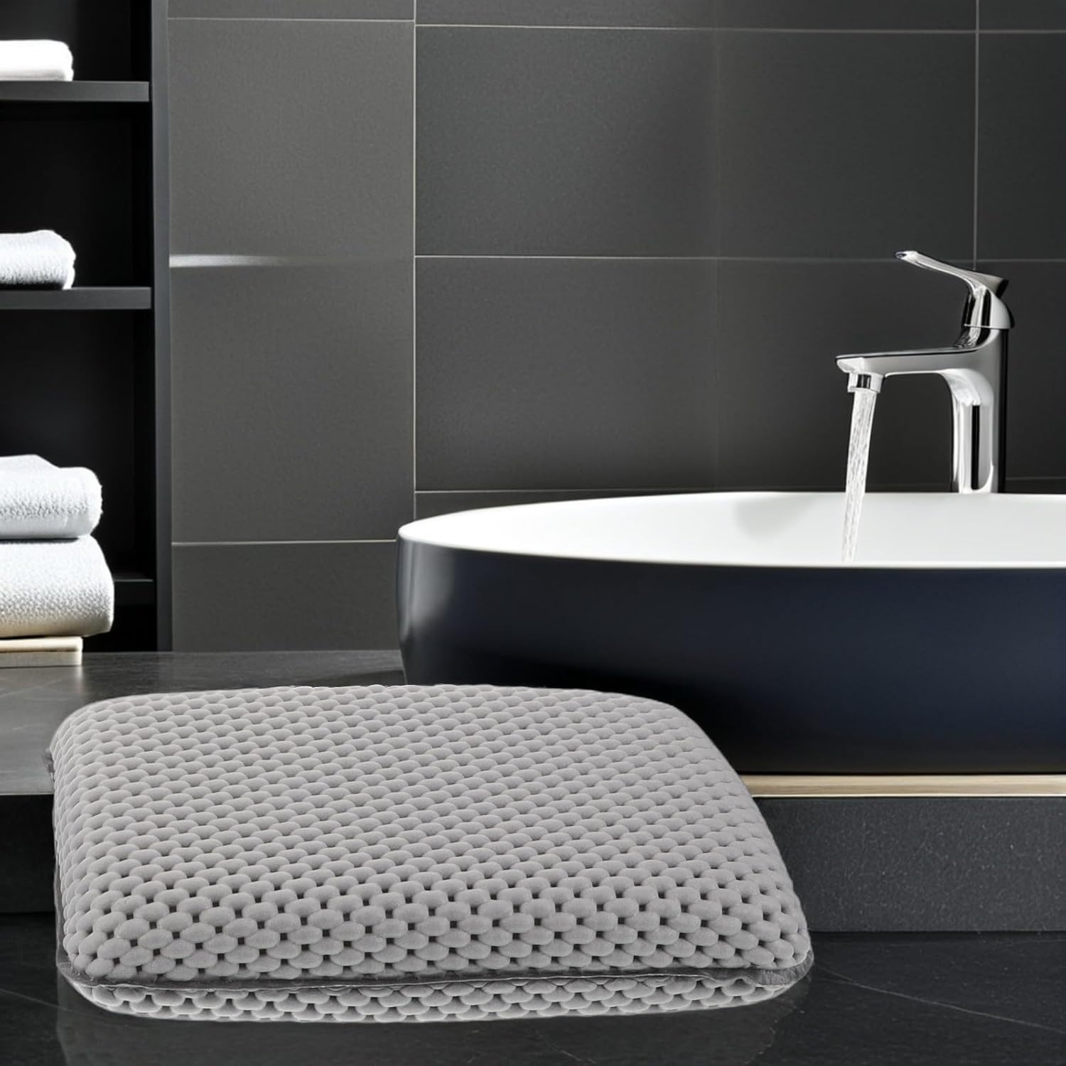 HAMPPLIES 2Pcs Foam Bath Pillow with Suction Cups Non-Slip Tub Cushion for Neck and Back Support, Soft Foam Bathtub Headrest for Spa, Hot Tub, and Relaxing Soaks &ndash; White Grey image number 5