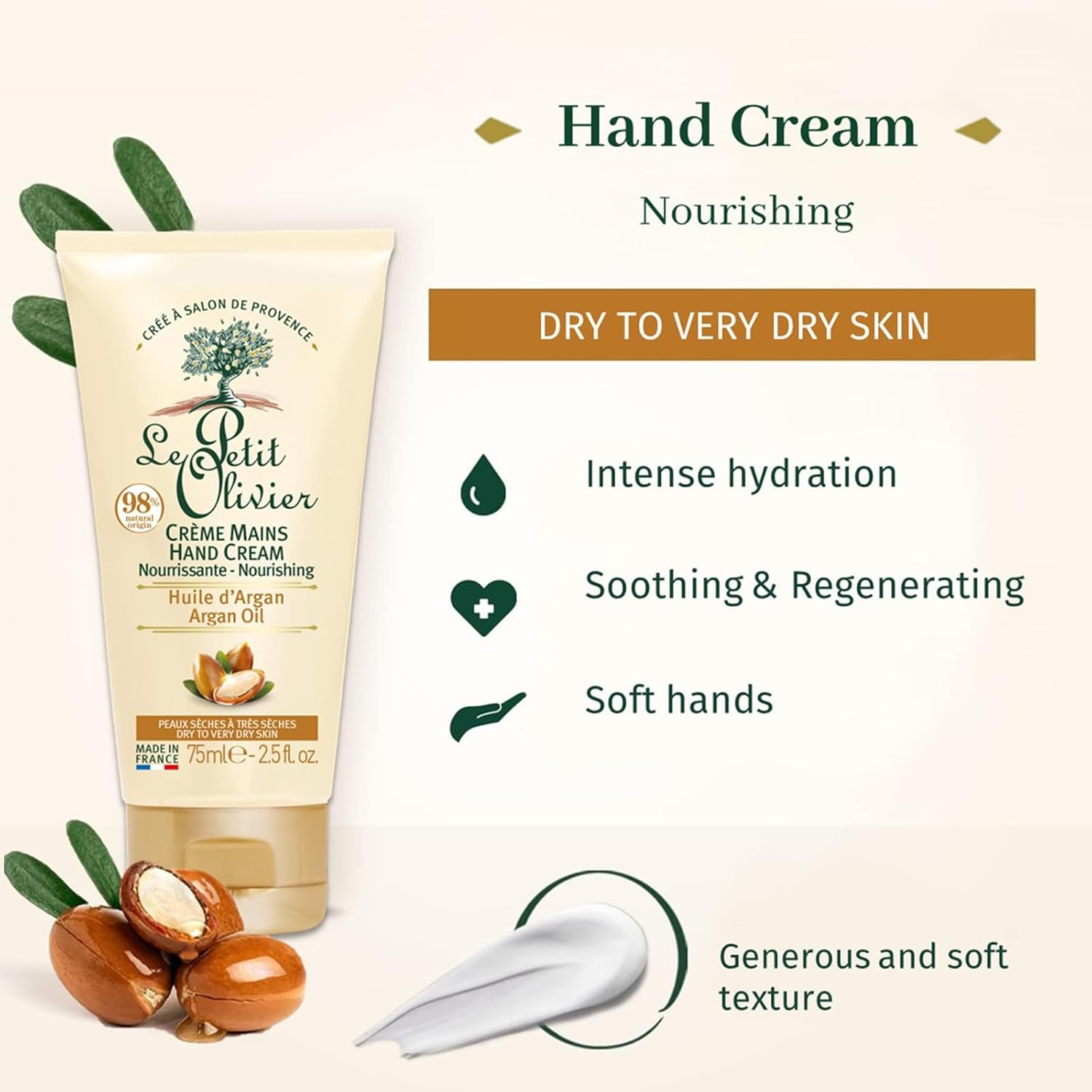 Nourishing Hand Cream - Argan Oil by Le Petit Olivier for Women - 2.5 Oz Cream image number 1