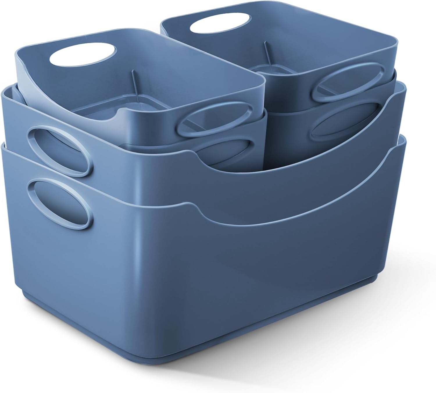 KEPLIN Plastic Studio Basket - Container Boxes for Storage Organising in Home or Office - Suitable for Shelfs Drawers Laundry Cupboard (Navy, Set of 6)