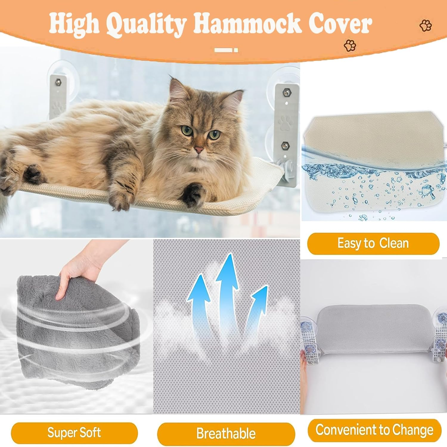 Cat Window Perch,Foldable Cat Hammock with 4 Strong Suction Cups,Cordless Hammock for Window,Sturdy Kitten Bed for Indoor Large Kittens Resting (Hold up to 50Lbs)