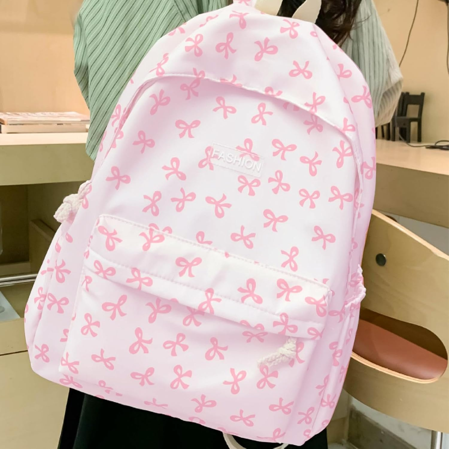 Bow Backpack - Teen Girls Bow Backpack, Casual Bow Daypack, Polyester Student Bow School Bag, Multi Purpose Middle School Student Travel Shoulder Bag for Notebook, Water Bottle, 32 X 15 X 4 Cm